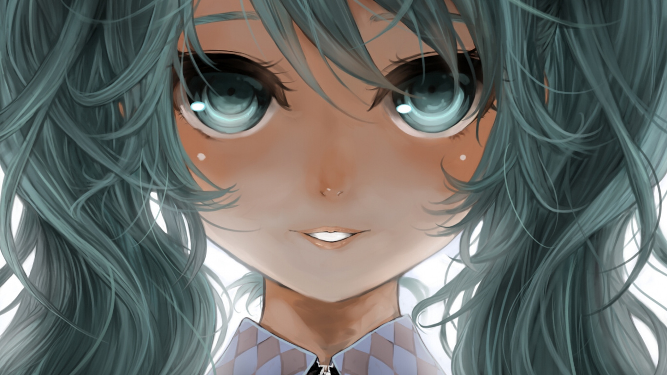 Обои Айова, лицо, аниме, Хацунэ Мику, прическа в разрешении 1366x768