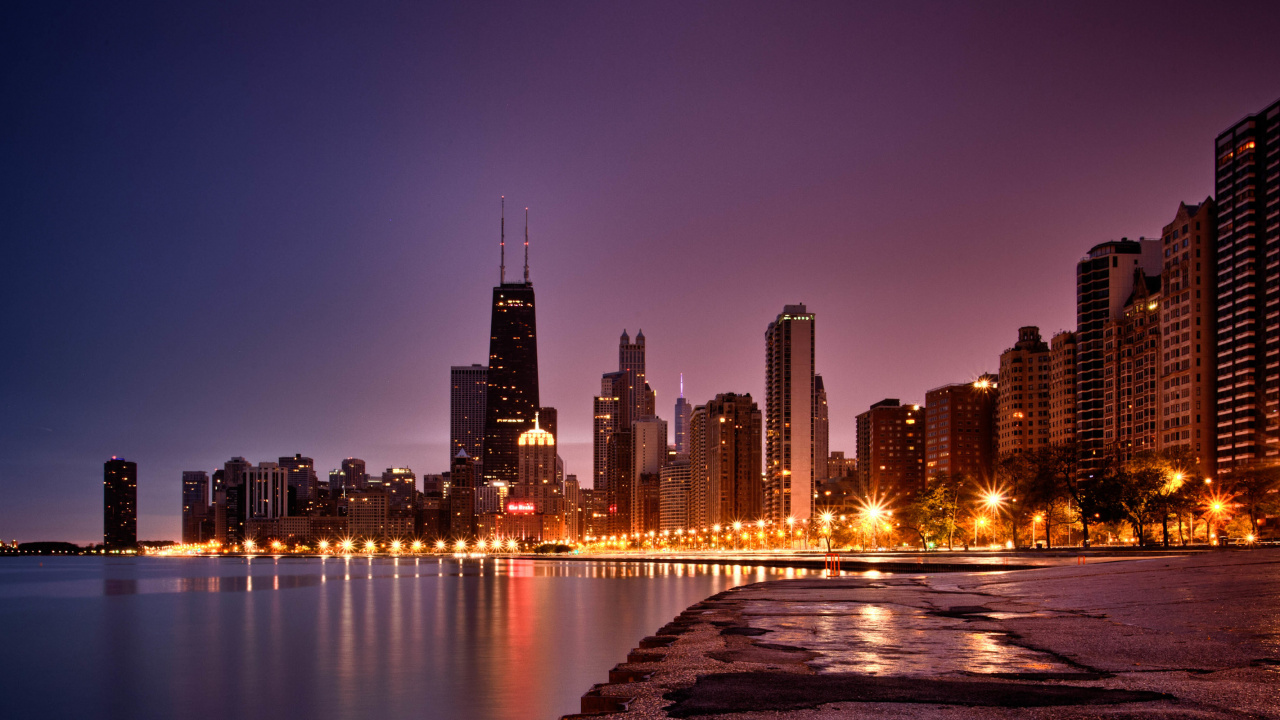 Обои Чикаго, город, городской пейзаж, линия горизонта, метрополия в разрешении 1280x720
