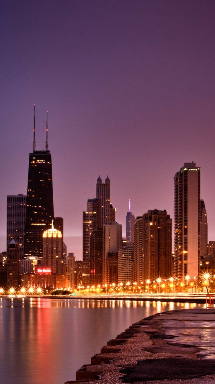 Обои Чикаго, город, городской пейзаж, линия горизонта, метрополия в разрешении 750x1334