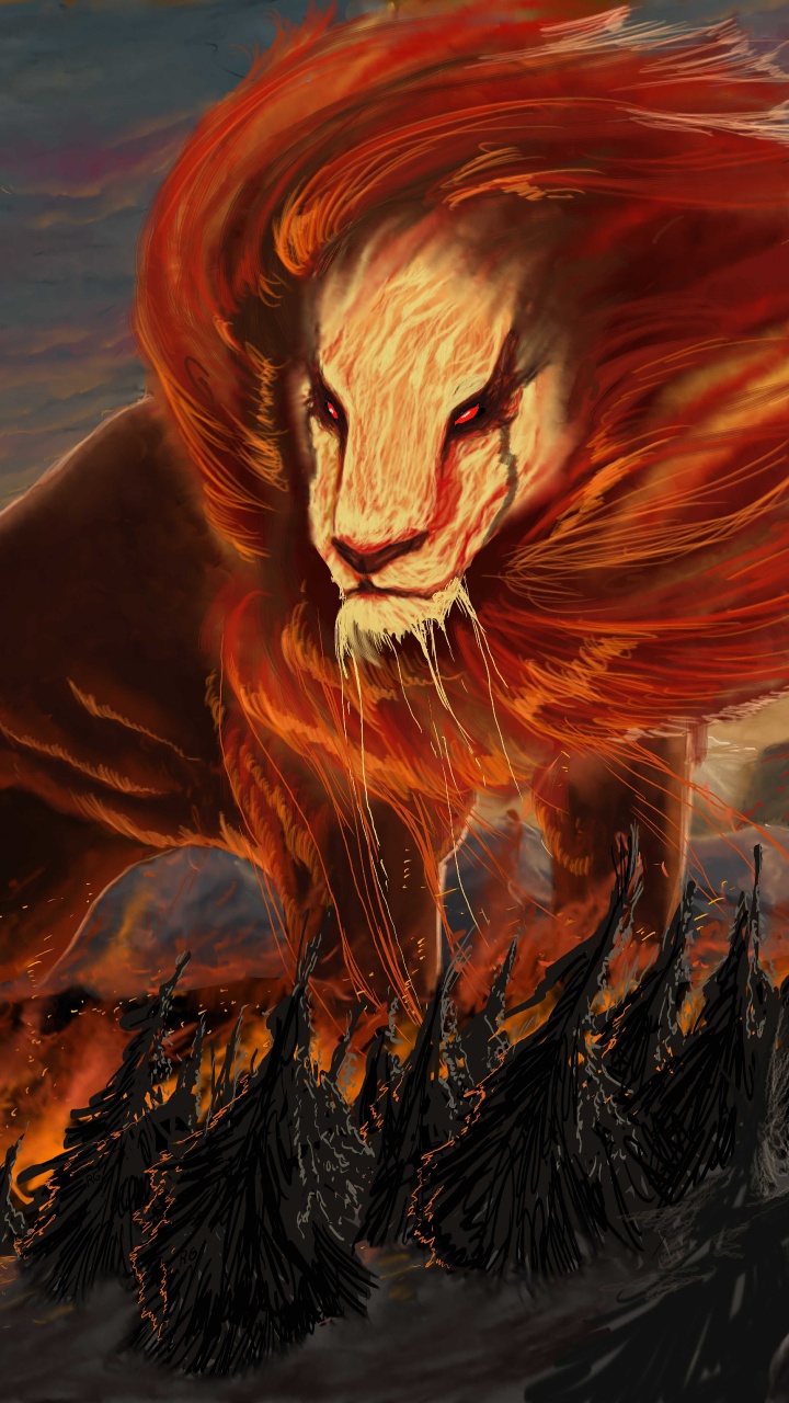 Обои мифология, вымышленный персонаж, вымирание, Лев, лава в разрешении 720x1280