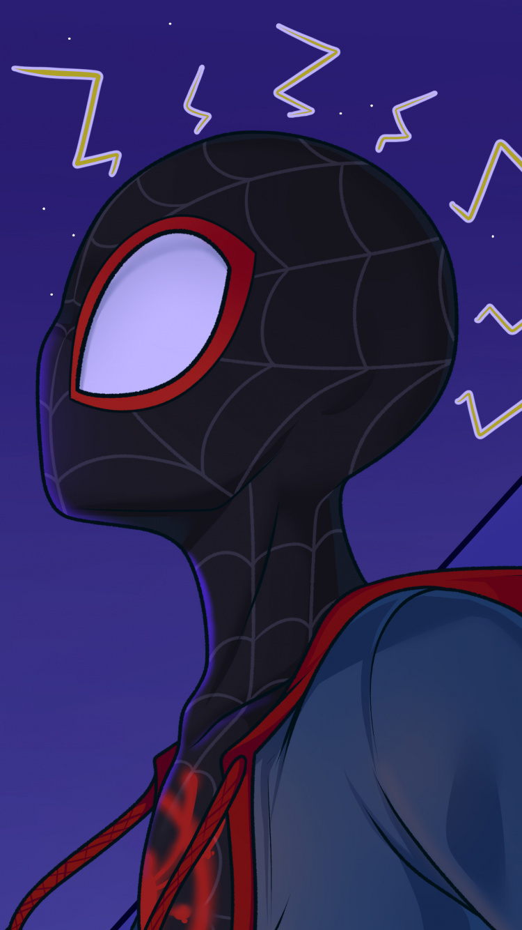 Обои Майлз Моралес, человек-паук, арт, иллюстрация, графический дизайн в разрешении 750x1334