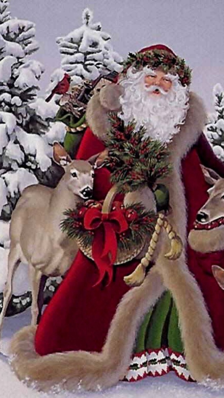 Обои Рождественский день, Санта-Клаус, Дед Мороз, Рождество, зима в разрешении 720x1280