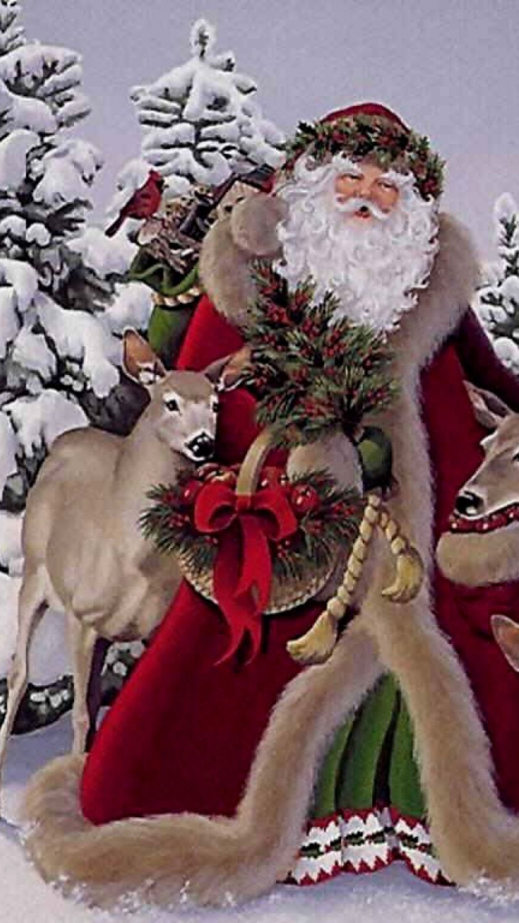 Обои Рождественский день, Санта-Клаус, Дед Мороз, Рождество, зима в разрешении 750x1334