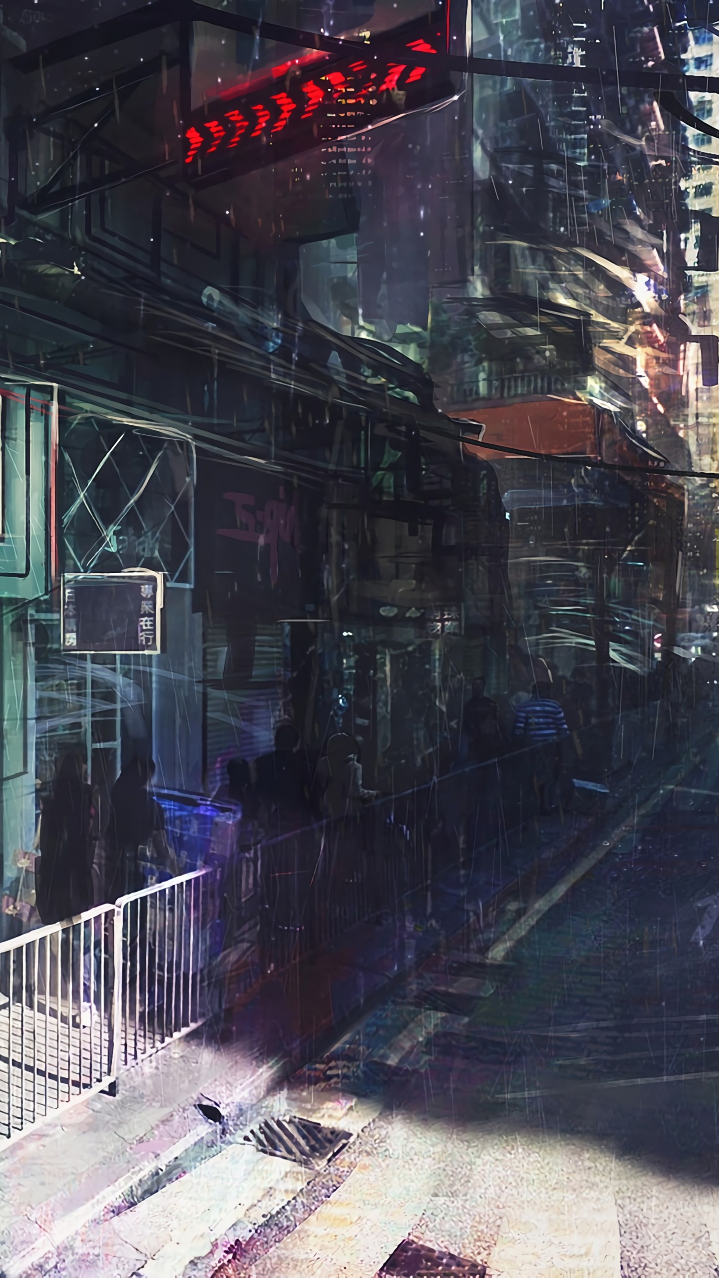 Обои Киберпанк 2077, Киберпанк, Научная фантастика, арт, улица в разрешении 1440x2560