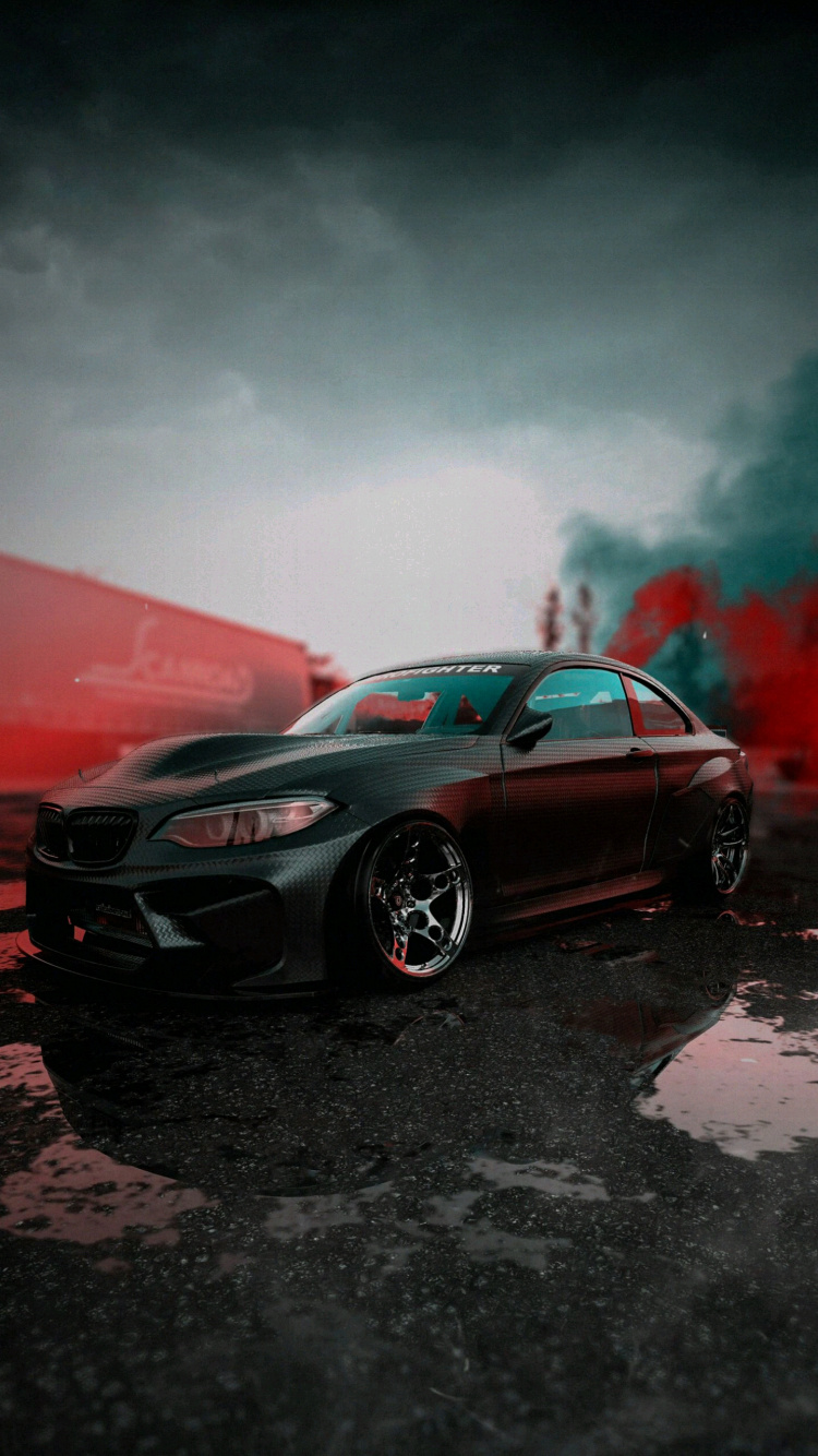 Обои отражение, легковые автомобили, колесо, шина, облако в разрешении 750x1334