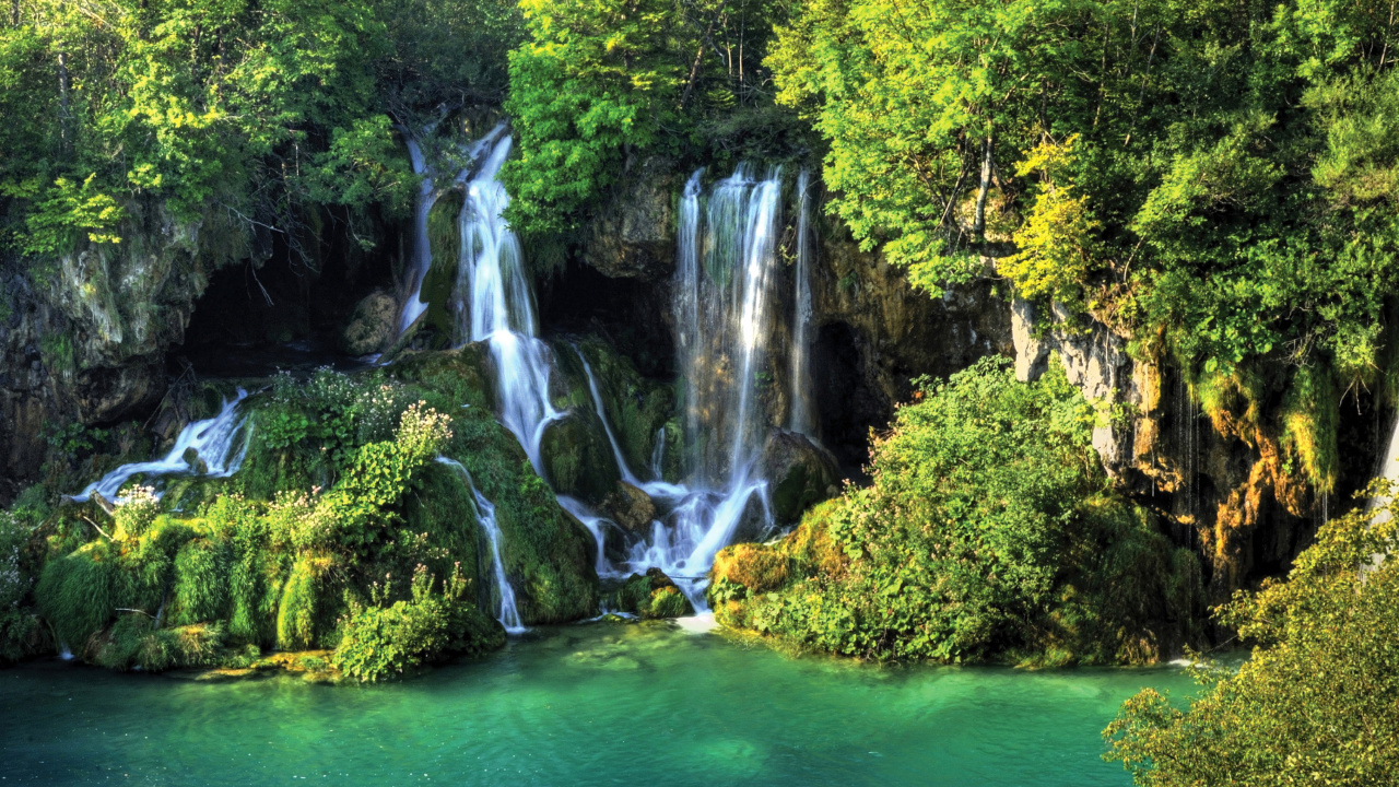 Обои водопад, фреска, водоем, гидроресурсы, природный ландшафт в разрешении 1280x720