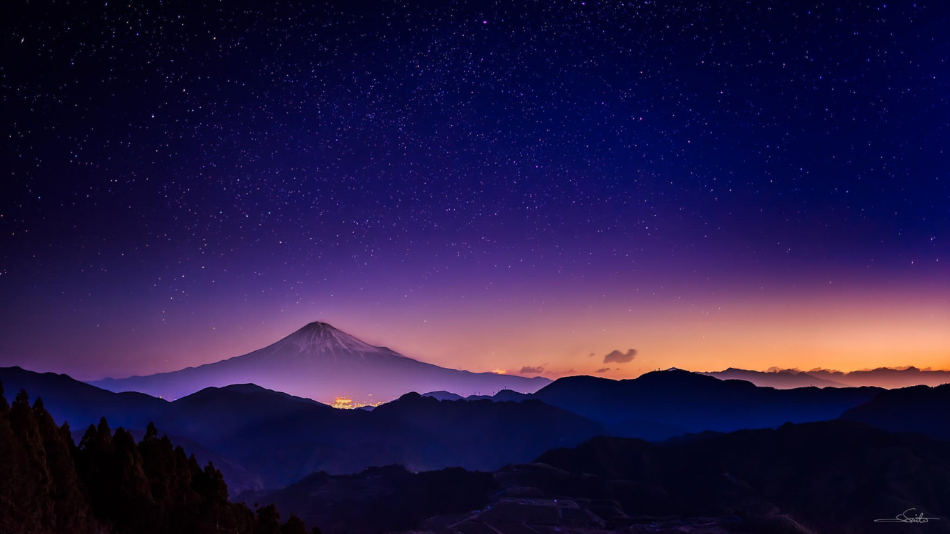 Обои закат, ночное небо, звезда, ночь, природа в разрешении 1366x768