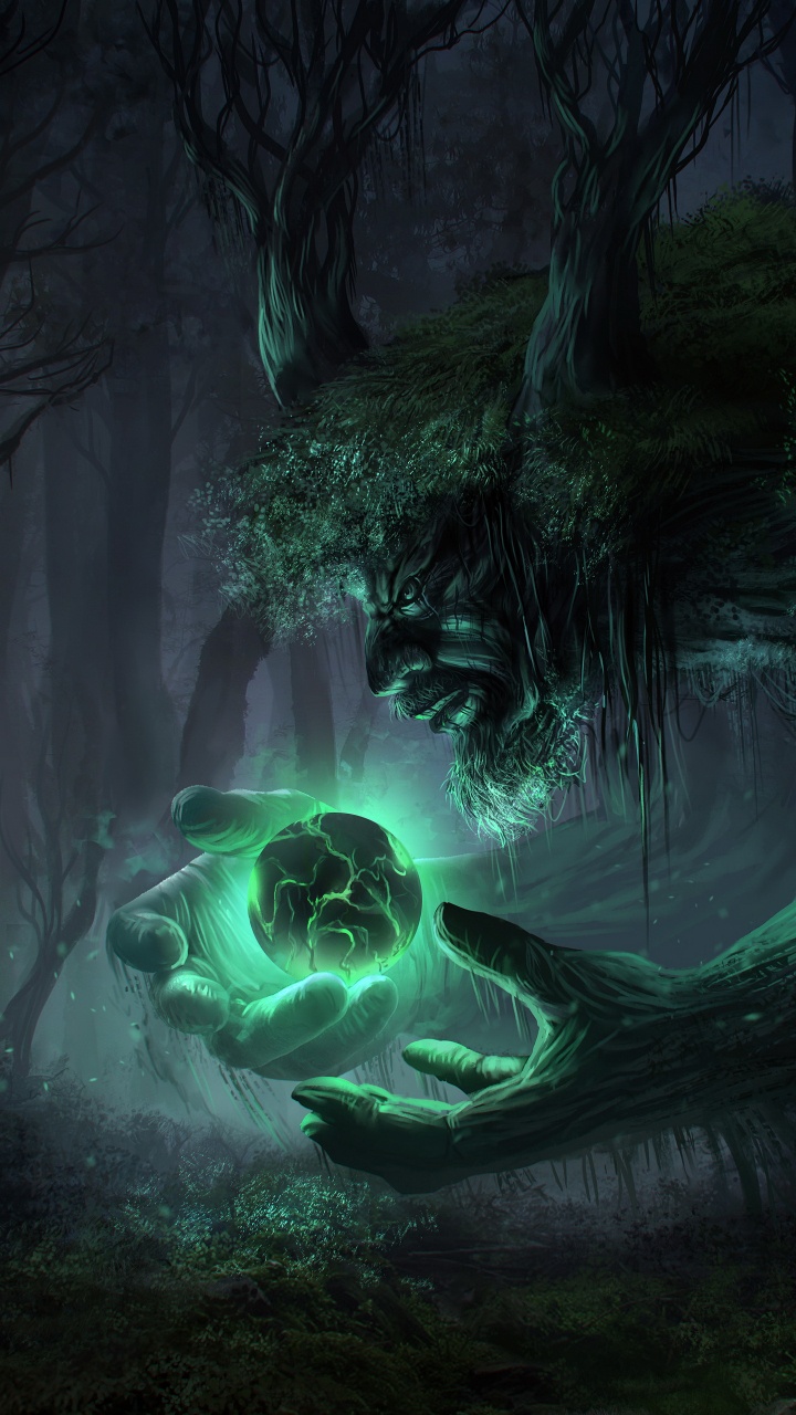 Обои темный фантастический лес, лес, зачарованный лес, темные фантазии, растение в разрешении 720x1280