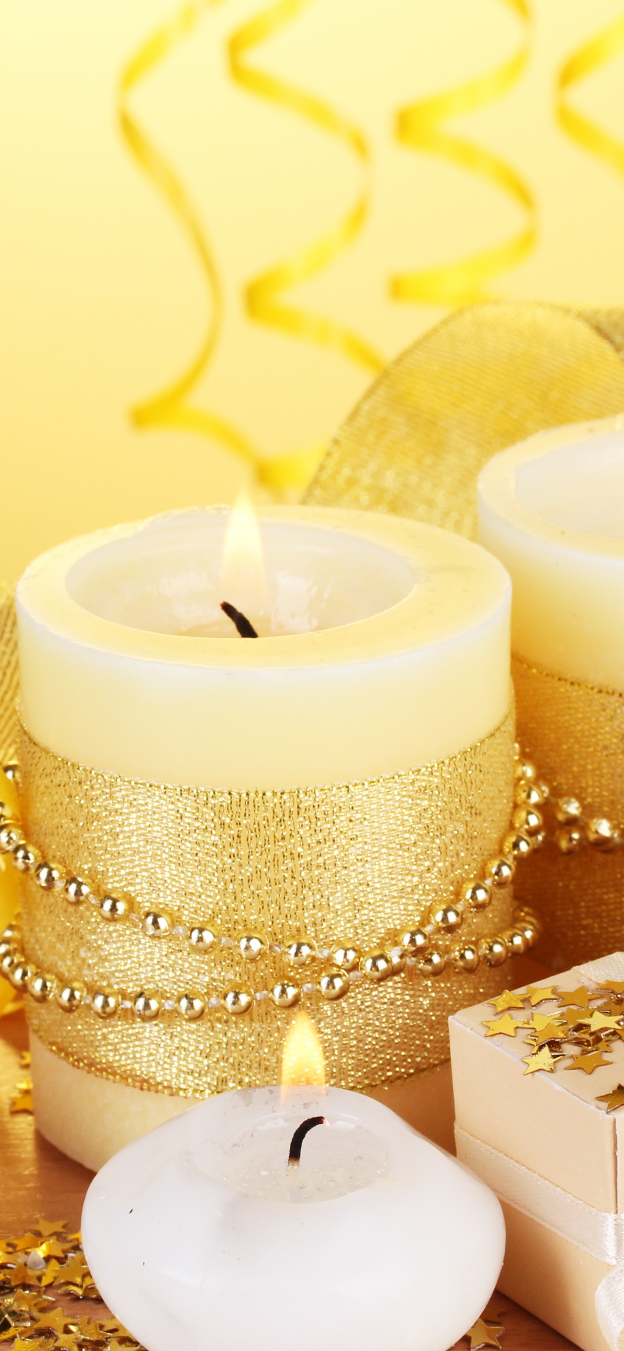 Обои свеча, желтый, освещение, воск, годовщина в разрешении 1242x2688
