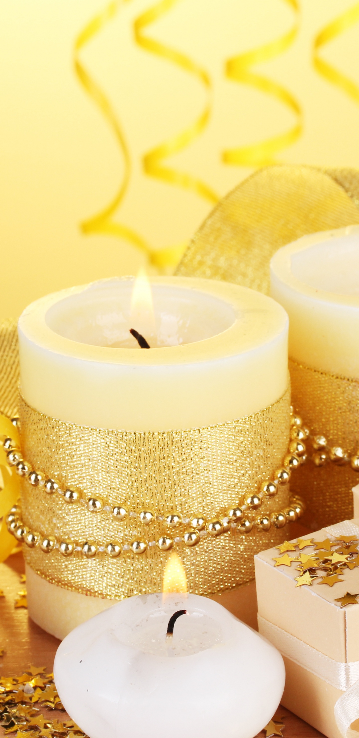 Обои свеча, желтый, освещение, воск, годовщина в разрешении 1440x2960