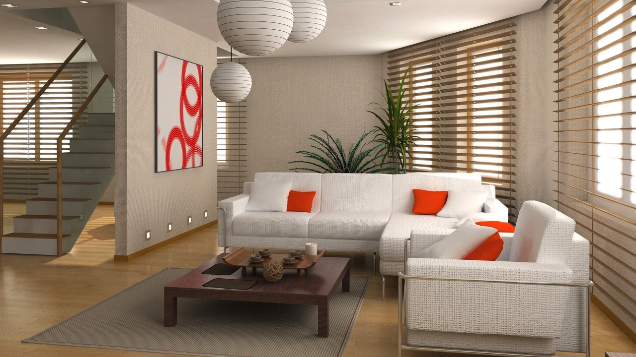 Обои гостиная комната, мебель, потолок, этаж, стена в разрешении 1280x720