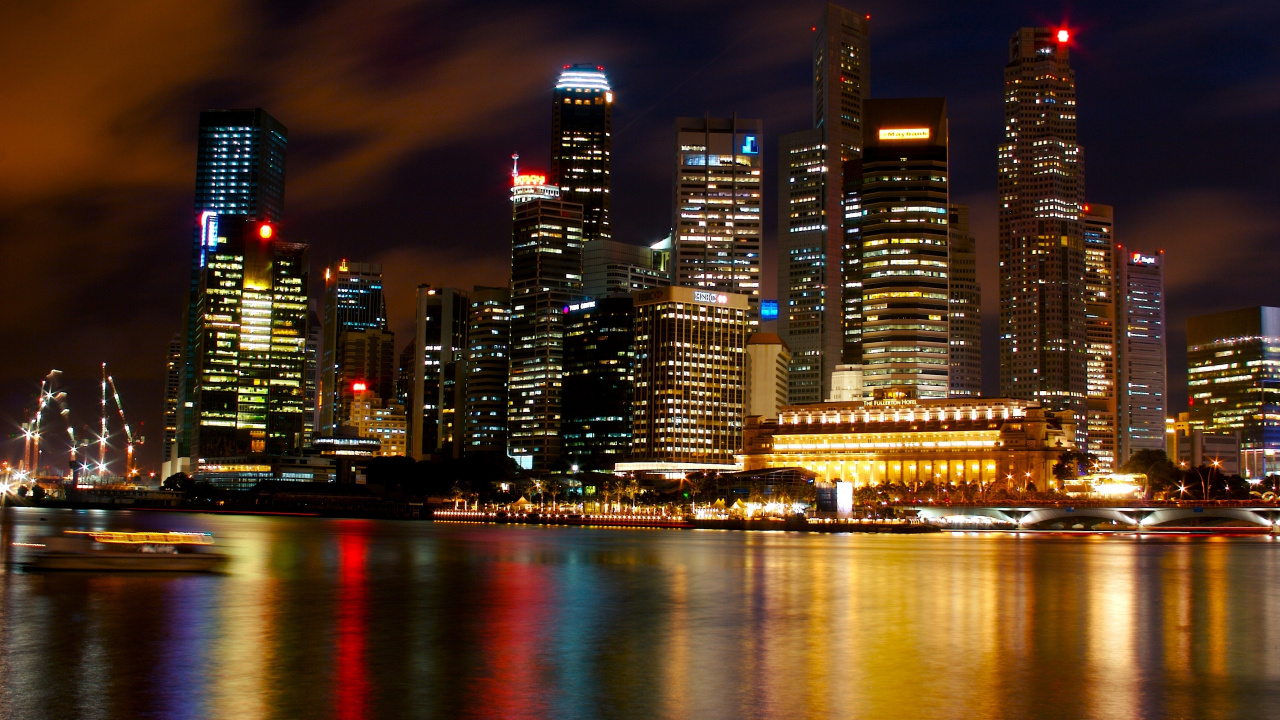 Обои город, ночь, городской пейзаж, метрополия, линия горизонта в разрешении 1280x720