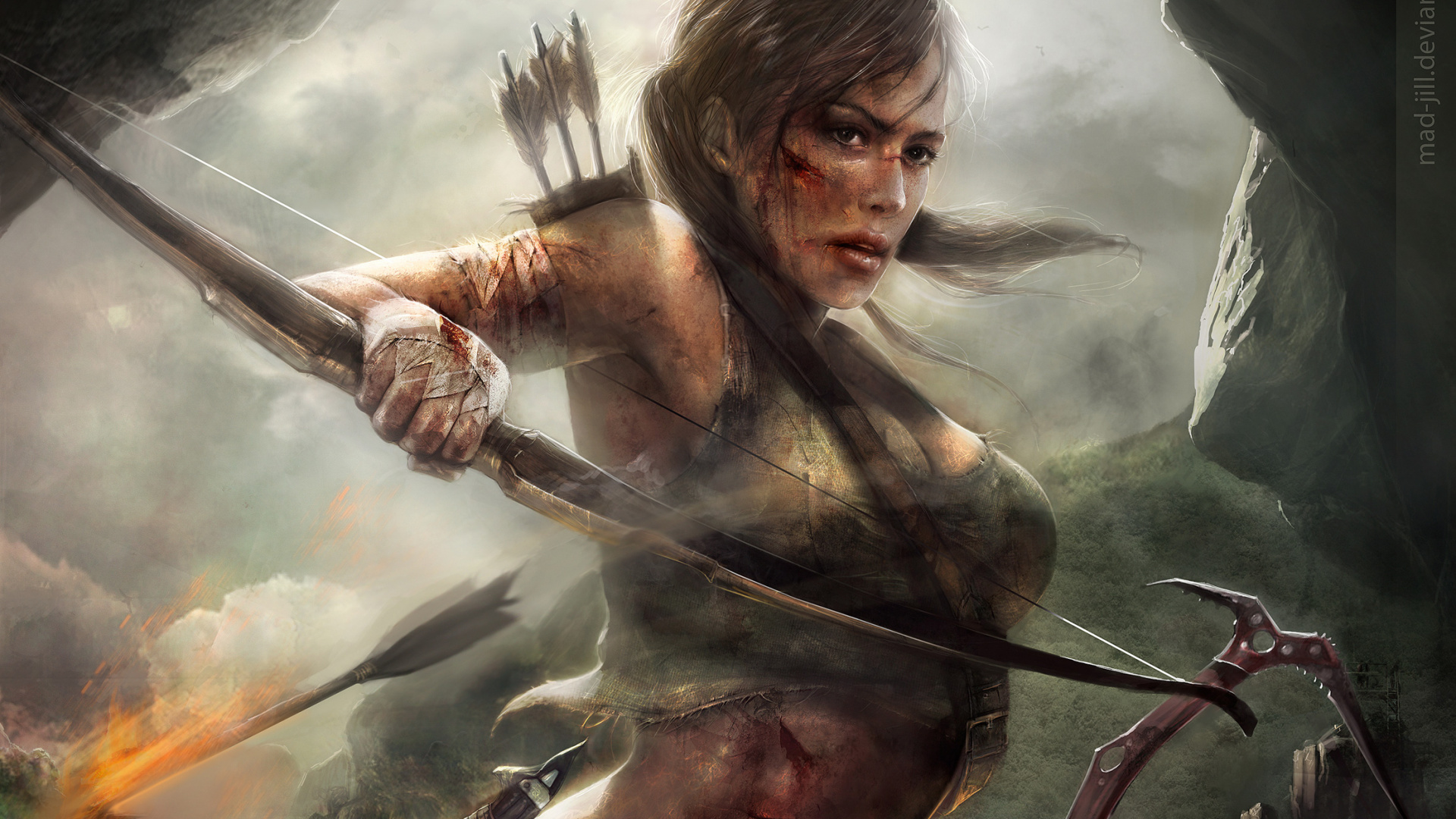 Обои рейдовик, лары крофт, Лара Крофт расхитительница гробниц, иллюстрация, приключенческая игра в разрешении 1920x1080