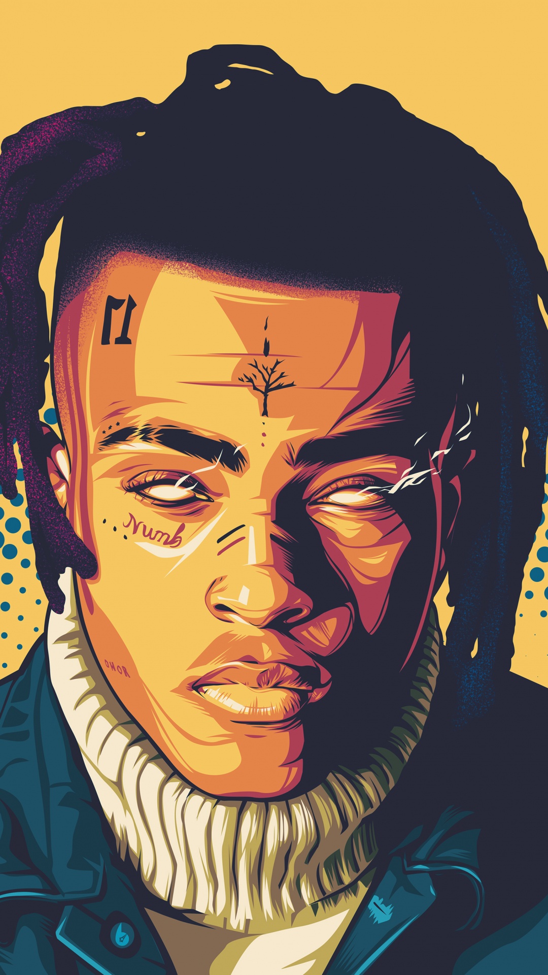 Обои XXXTentacion, рисование, лицо, иллюстрация, лоб в разрешении 1080x1920
