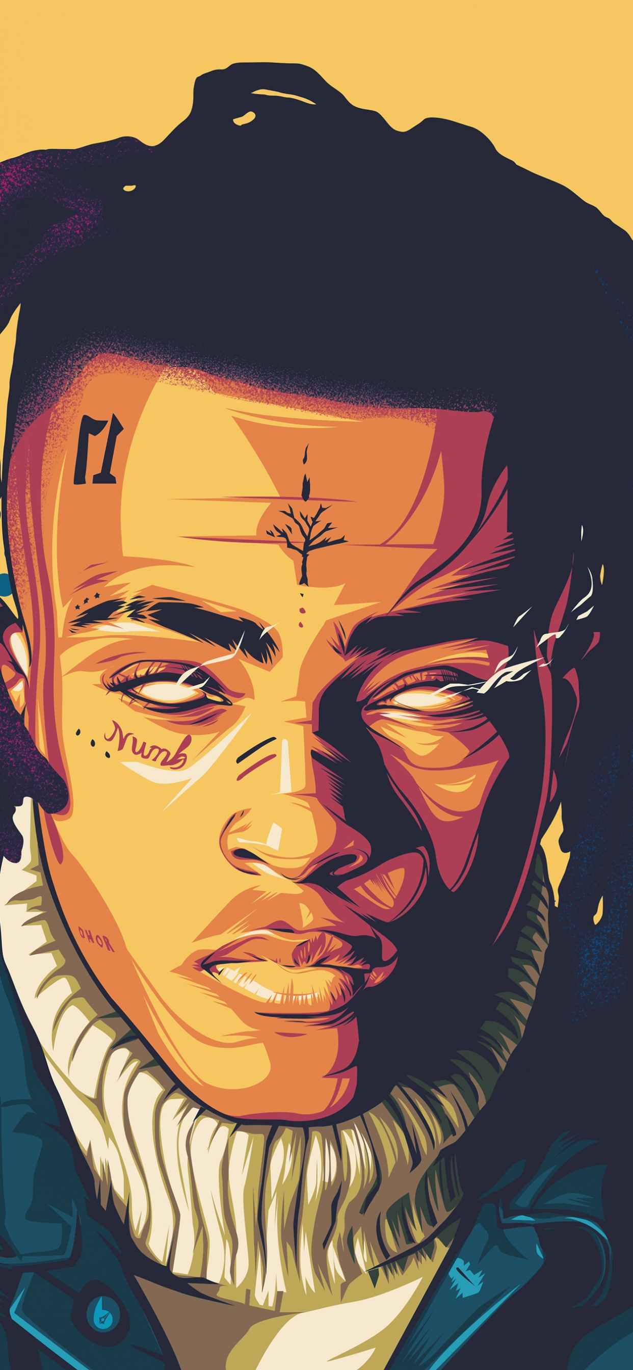 Обои XXXTentacion, рисование, лицо, иллюстрация, лоб в разрешении 1242x2688