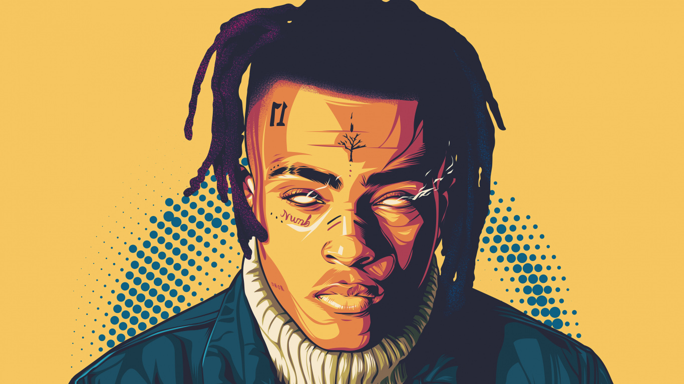 Обои XXXTentacion, рисование, лицо, иллюстрация, лоб в разрешении 1366x768