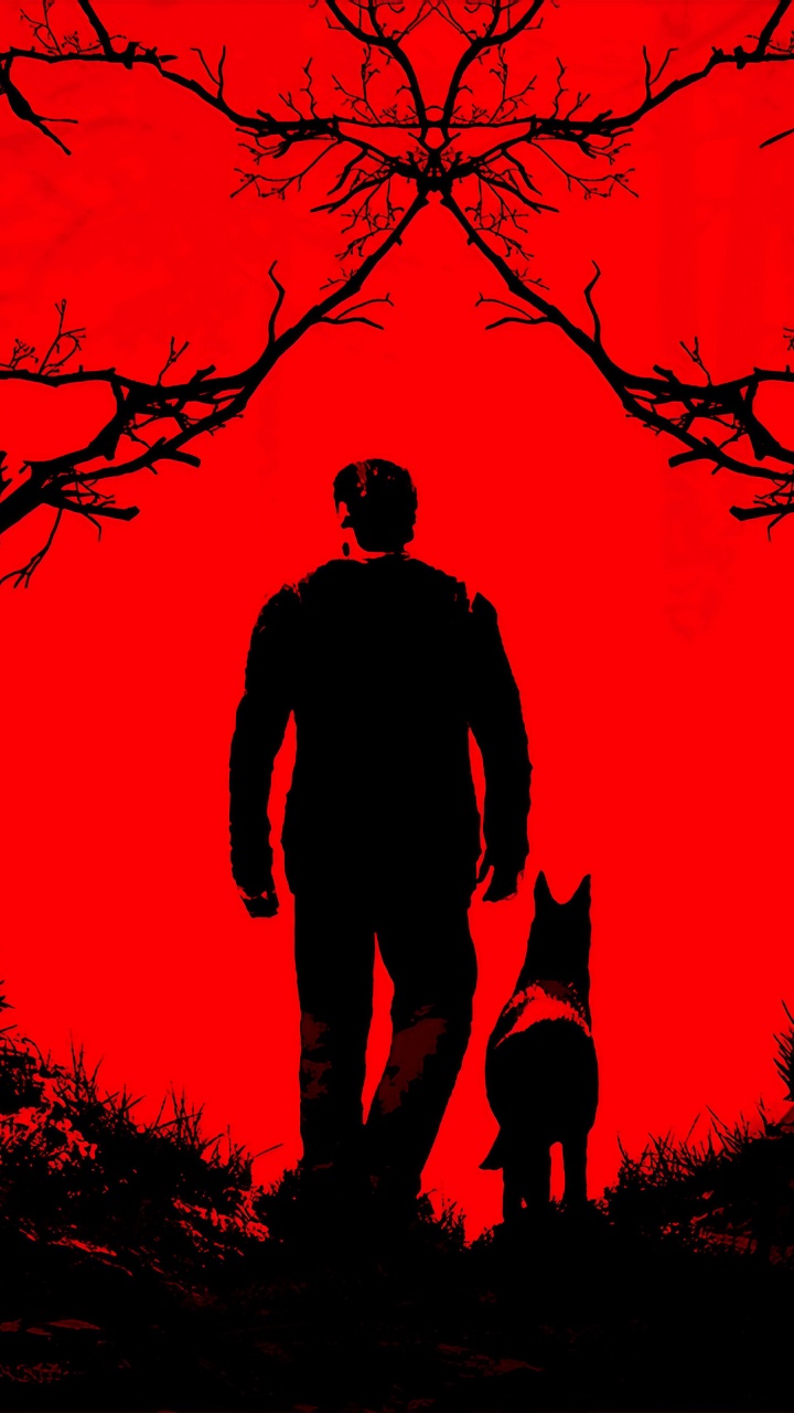 Обои красный цвет, текст, дерево, обложка альбома, темнота в разрешении 720x1280