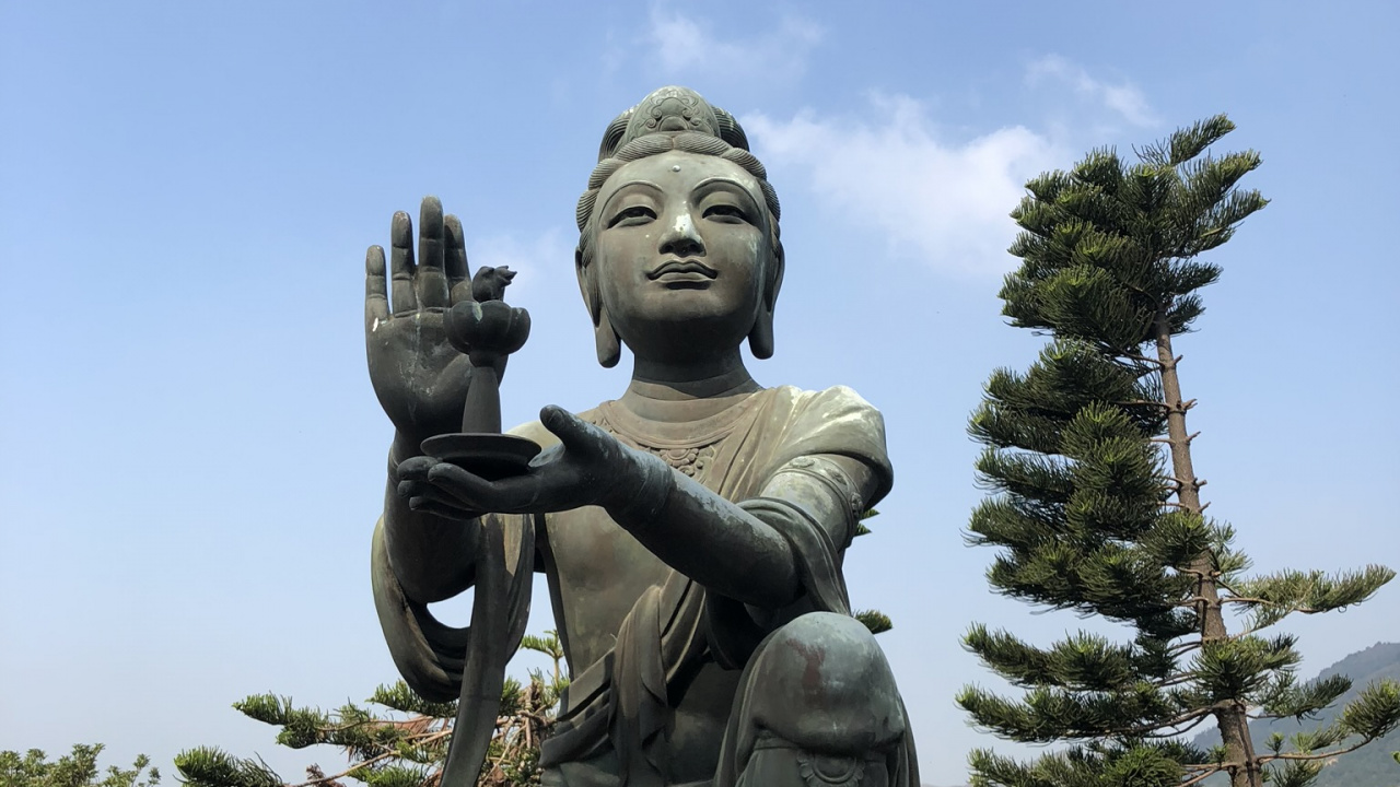 Обои Гонконг, Тиан Тан Будда, статуя, голова, природа в разрешении 1280x720