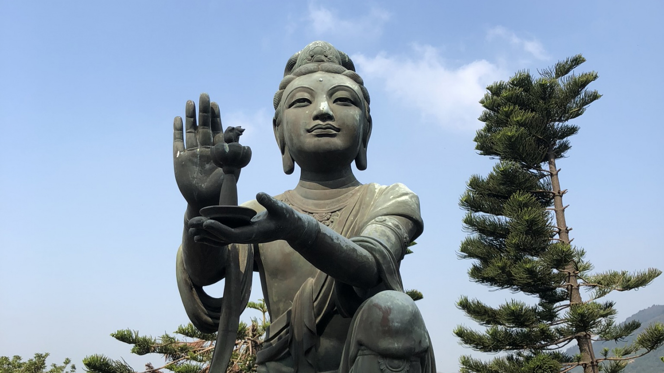 Обои Гонконг, Тиан Тан Будда, статуя, голова, природа в разрешении 1366x768