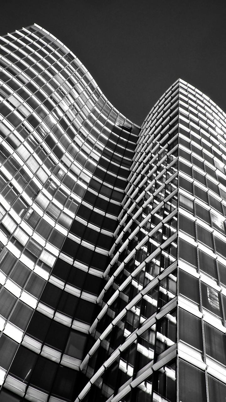 Обои архитектура, белые, черный, монохромный, небоскреб в разрешении 720x1280