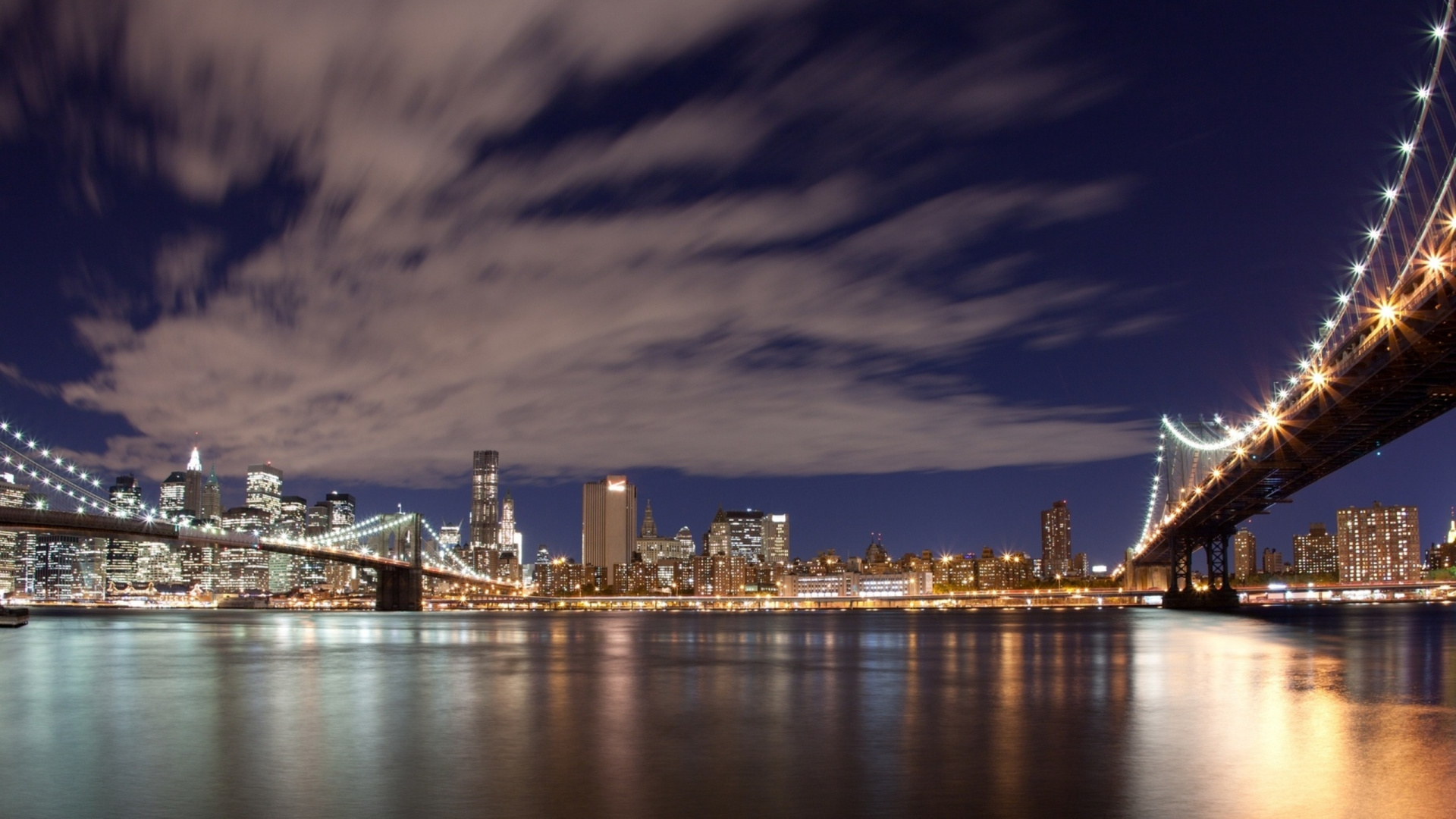 Обои Бруклинский мост, городской пейзаж, город, линия горизонта, ориентир в разрешении 1920x1080