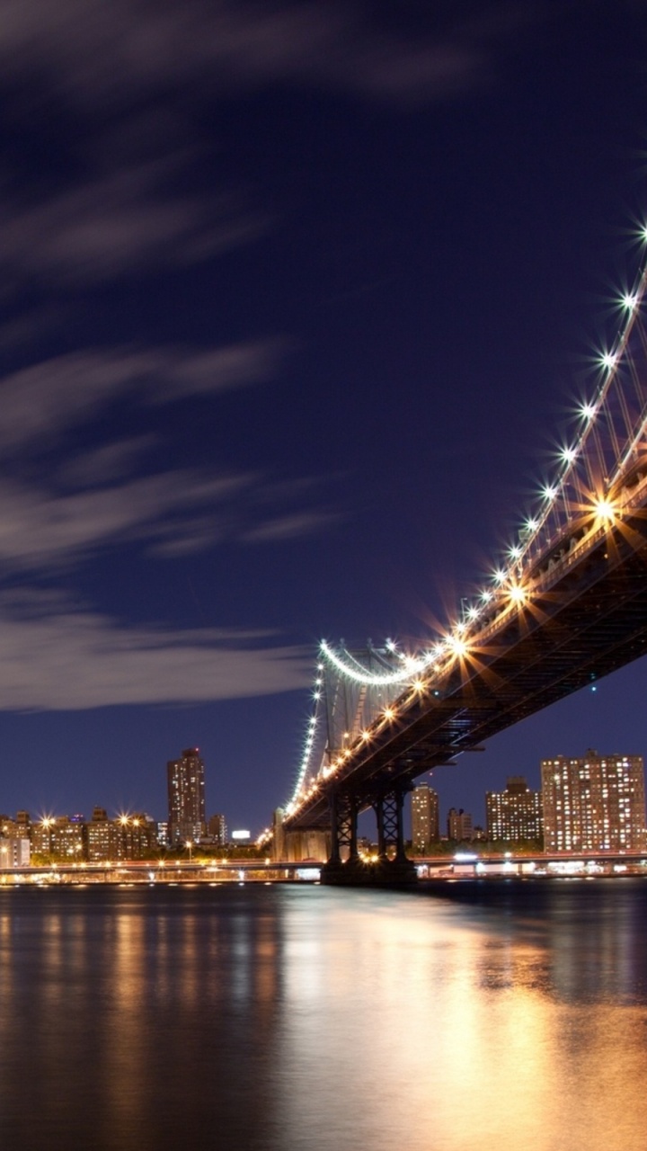 Обои Бруклинский мост, городской пейзаж, город, линия горизонта, ориентир в разрешении 720x1280