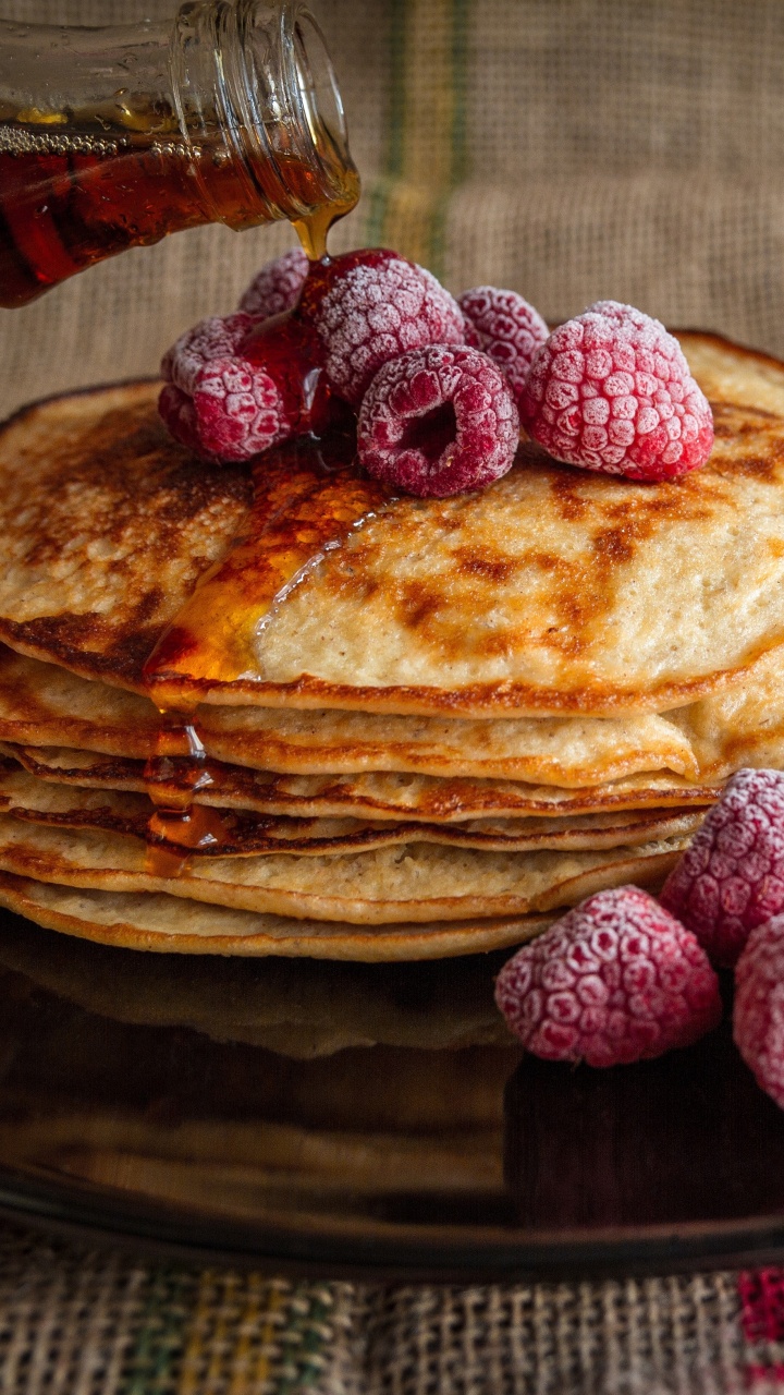 Обои кленовый сироп, блин, завтрак, блюда, пища в разрешении 720x1280