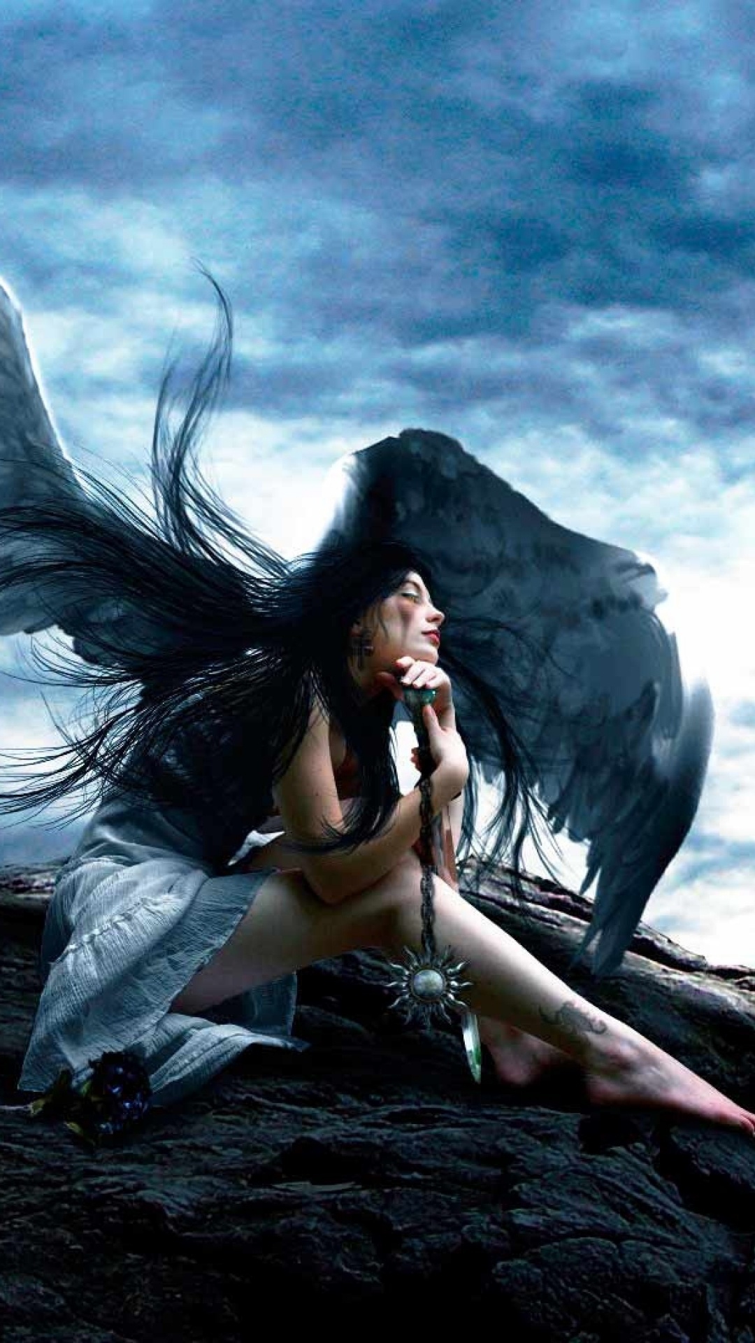 Обои ангел, мифология, темнота, облако, сверхъестественное существо в разрешении 1080x1920