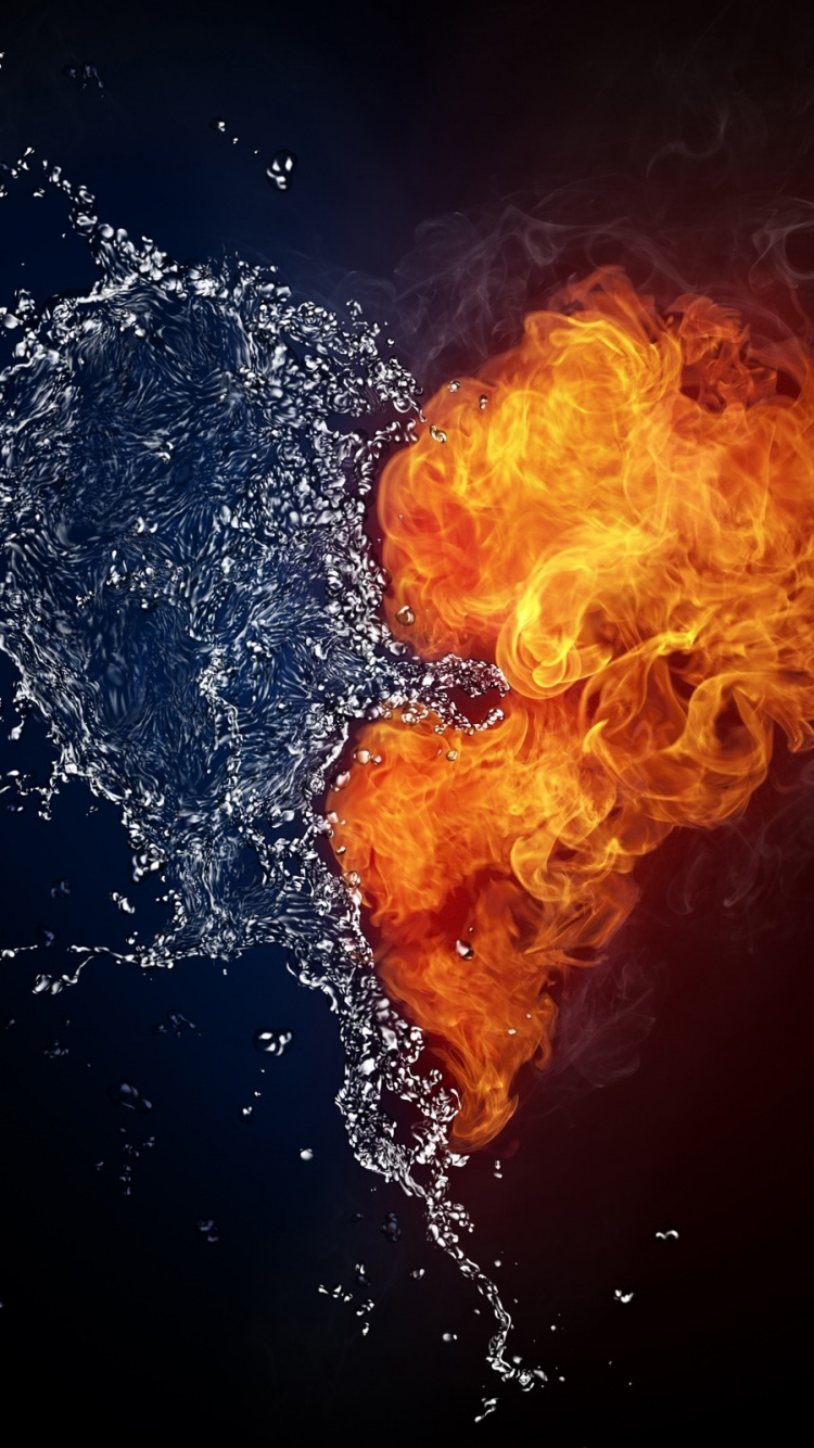 Обои огонь, вода, сердце, тьма в разрешении 750x1334