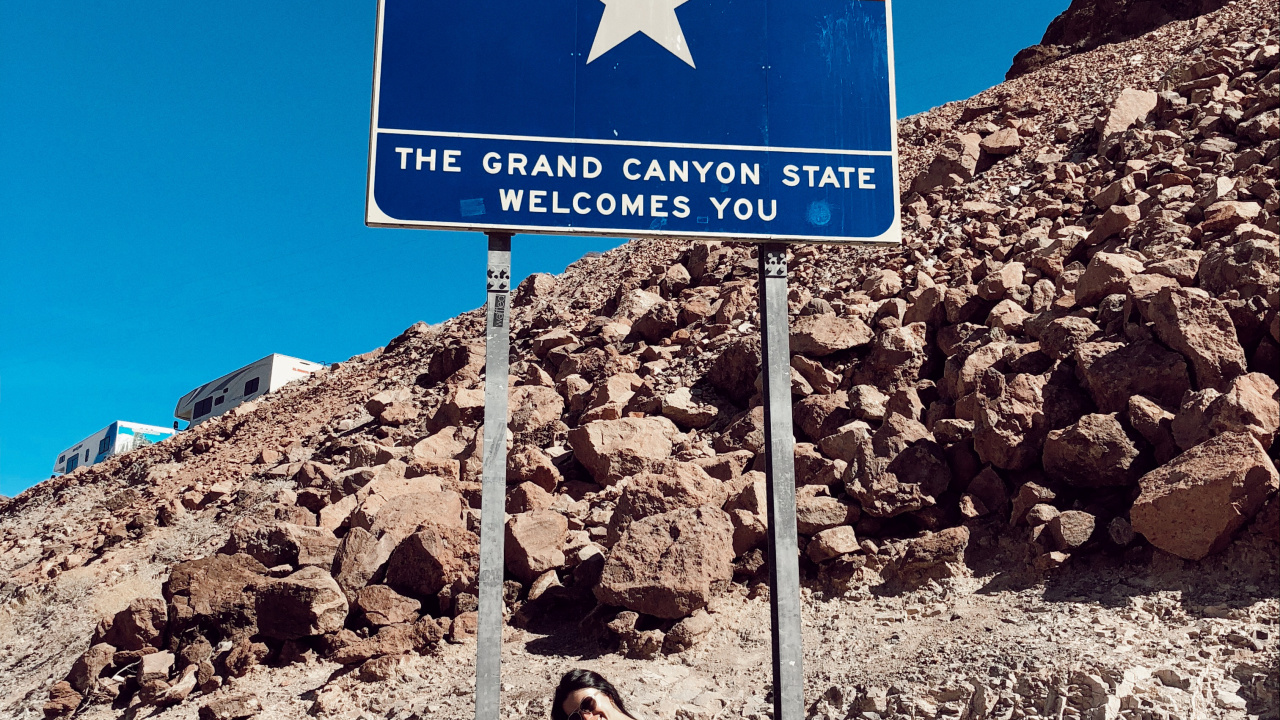 Обои Аризона, Невада, добро пожаловать в знак Аризоны, путешествие, горный хребет в разрешении 1280x720