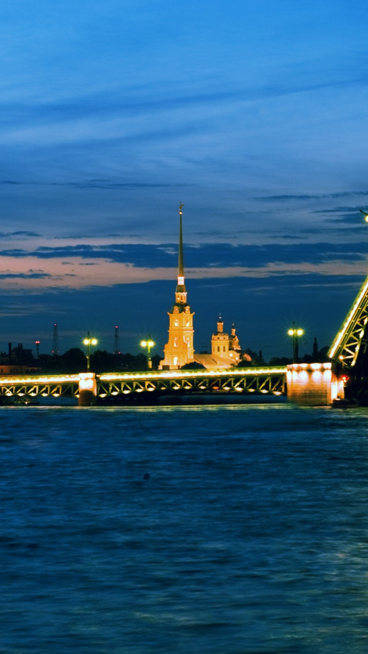 Обои дворцовый мост, Белые Ночи Санкт-Петербурга, Нева, мост, вышка в разрешении 720x1280