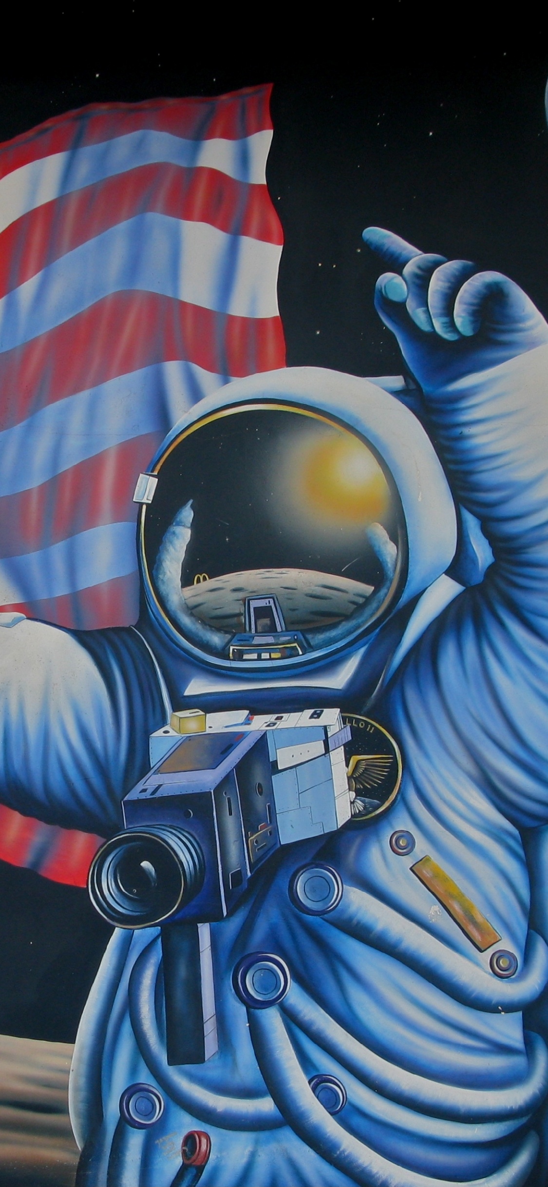 Обои флаг, живопись, арт, астронавт, уличное искусство в разрешении 1125x2436