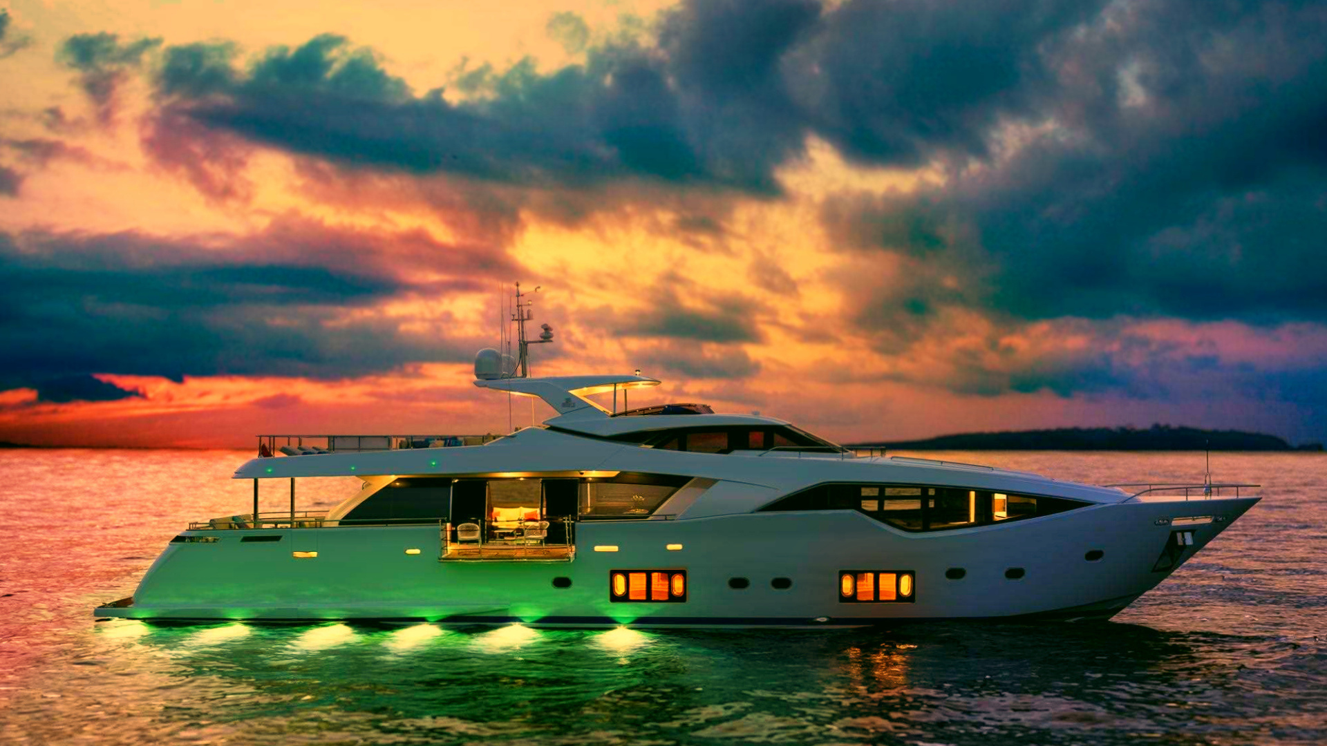 Обои пользовательская строка 108, группа Ferretti, настраиваемая линия, лодка, яхта в разрешении 1920x1080