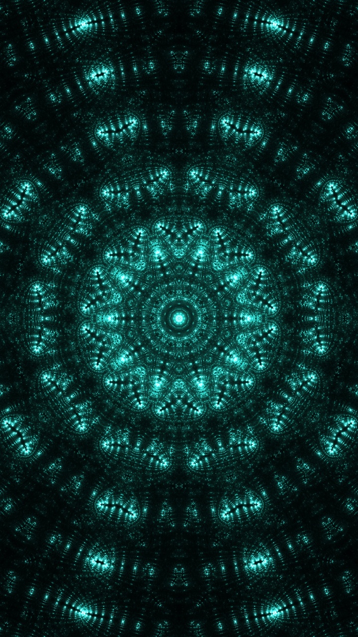 Обои фрактал, фрактальное искусство, зеленый, свет, симметрия в разрешении 720x1280