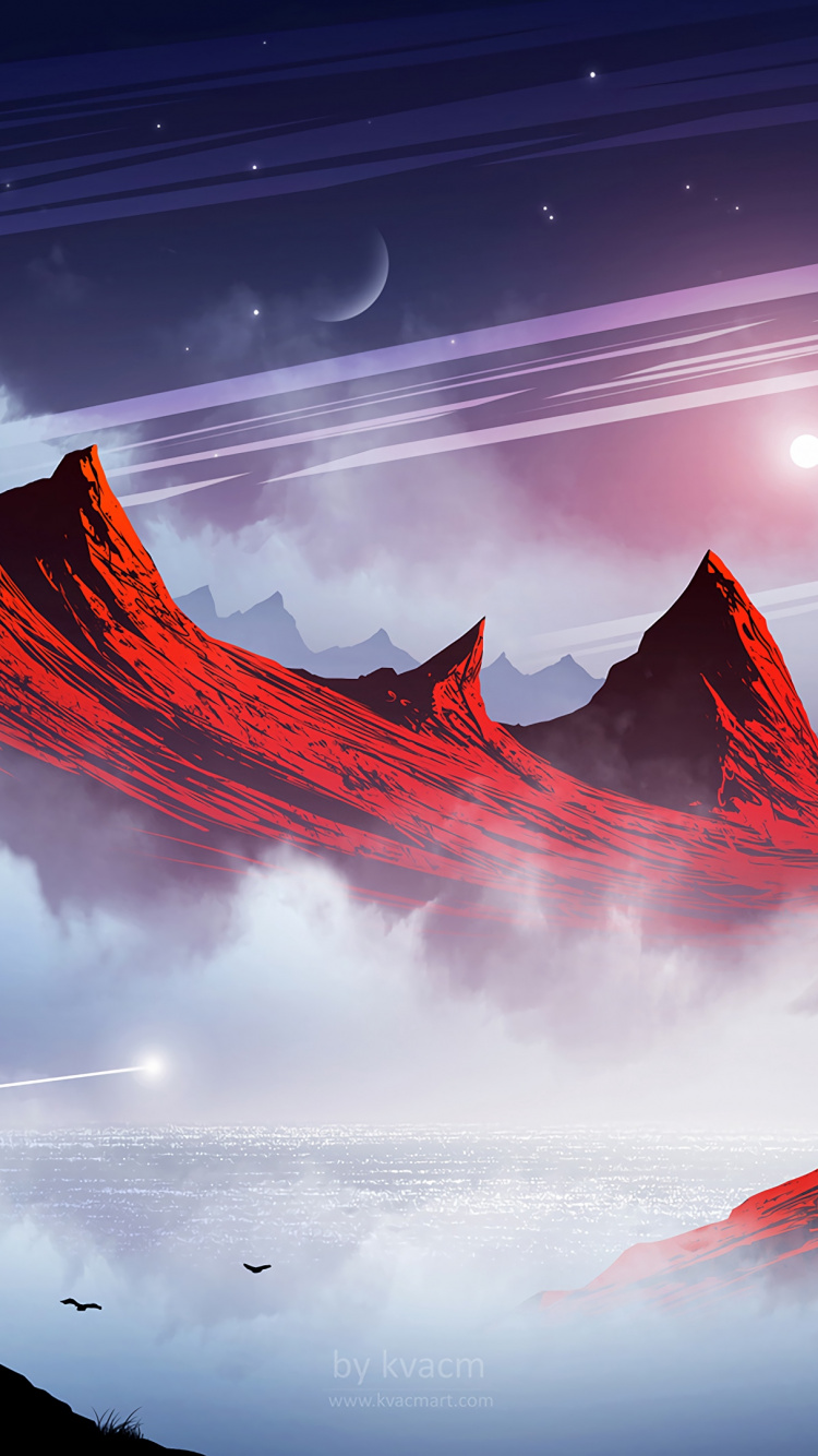 Обои облако, арт, пейзаж, мир, графика в разрешении 750x1334