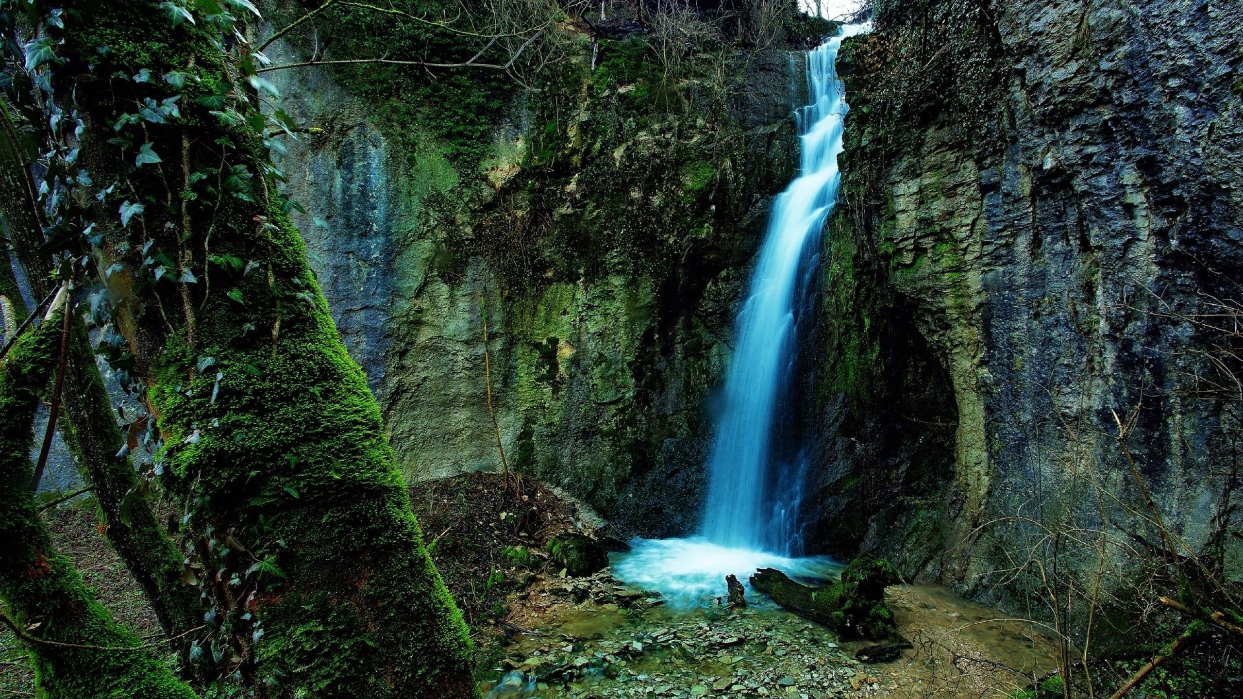 Обои водопад, водоем, гидроресурсы, природа, природный заповедник в разрешении 2560x1440