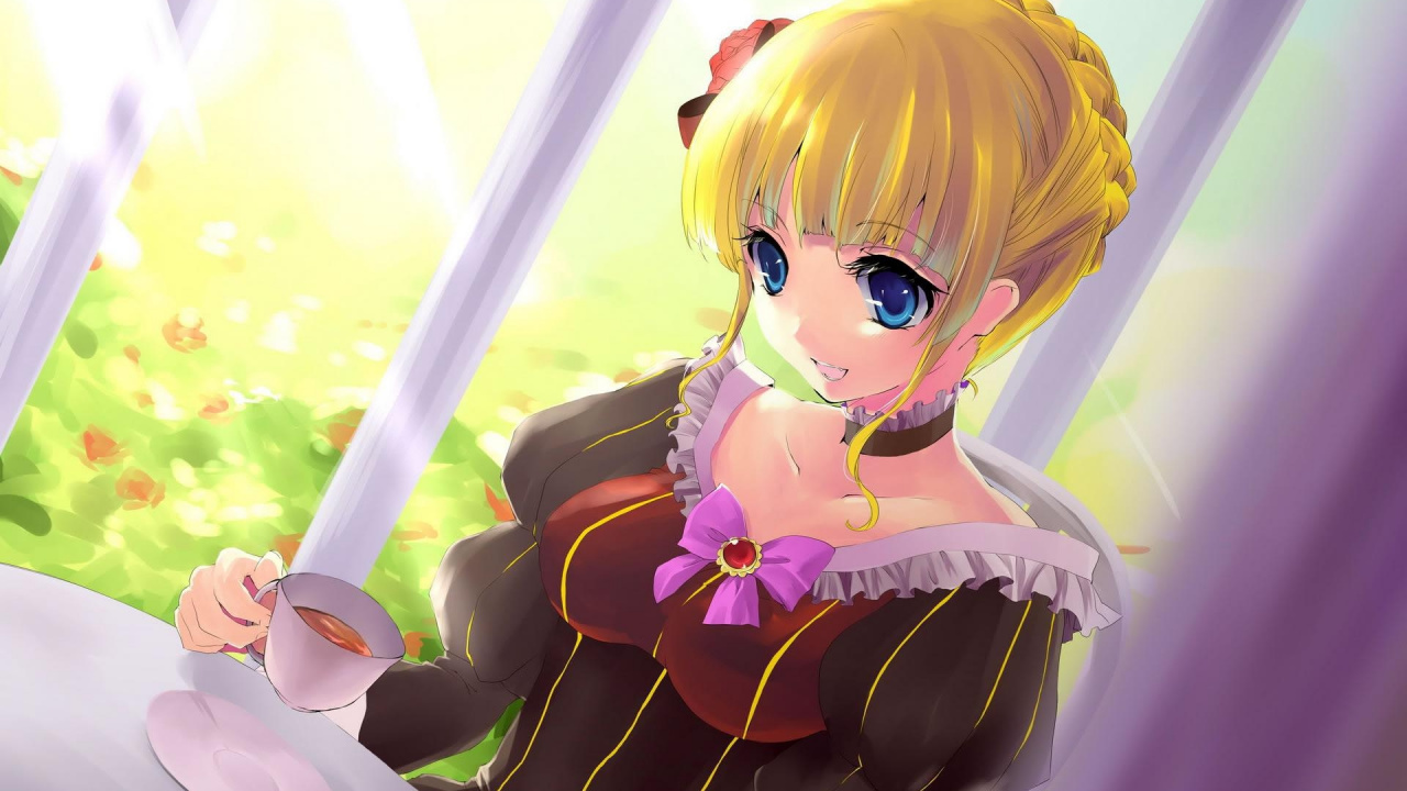 Обои баттлер когда они плачут, мультфильм, розовый, блондин, мизинец в разрешении 1280x720