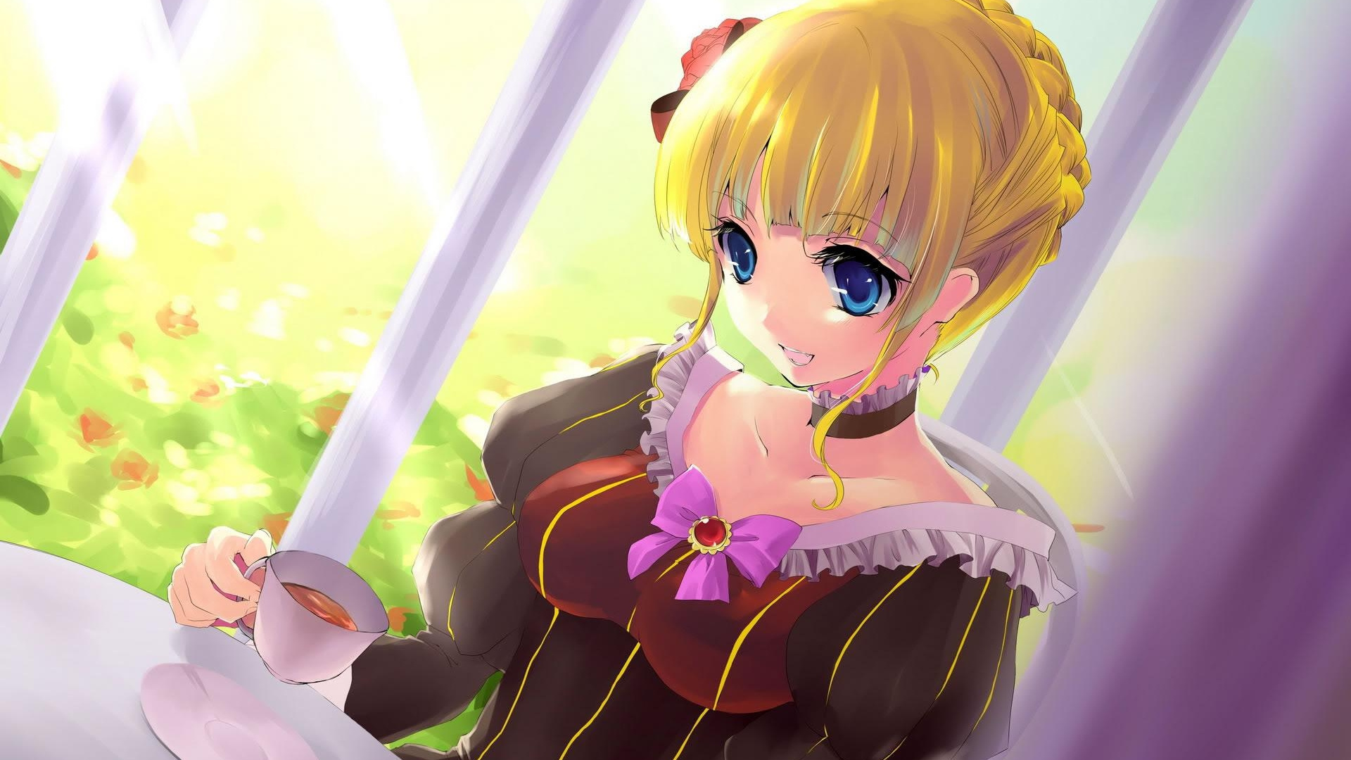 Обои баттлер когда они плачут, мультфильм, розовый, блондин, мизинец в разрешении 1920x1080