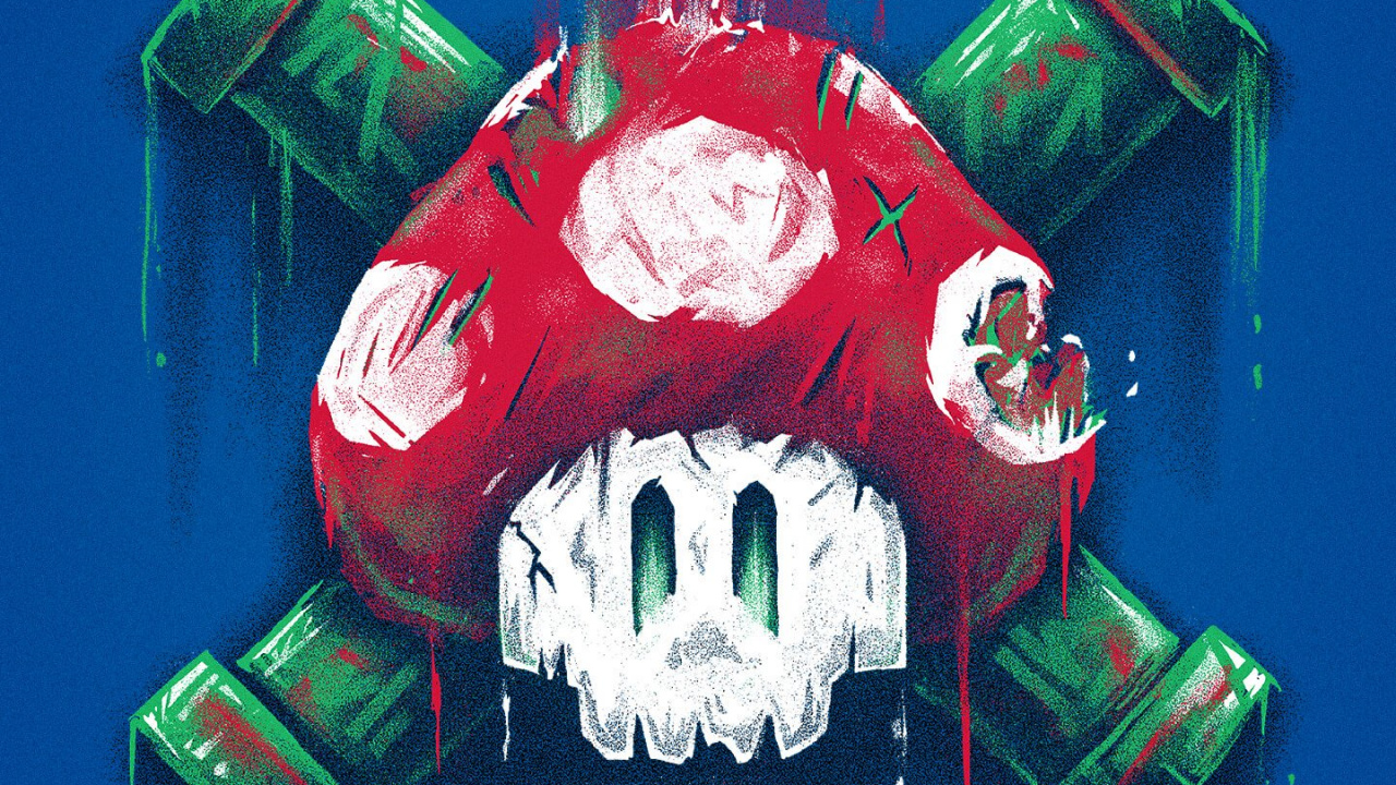 Обои марио грибной череп, супер Марио брос, футболка, царство грибов, Нинтендо в разрешении 1280x720