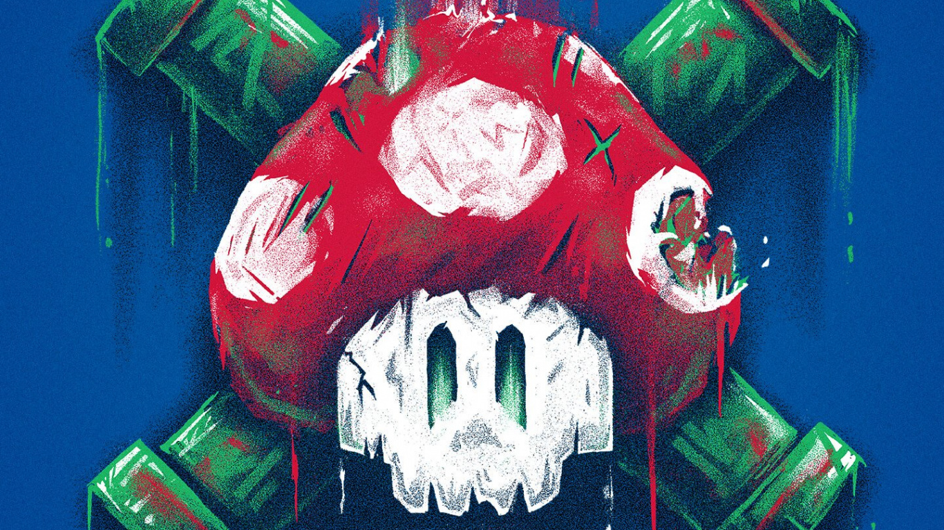 Обои марио грибной череп, супер Марио брос, футболка, царство грибов, Нинтендо в разрешении 1366x768