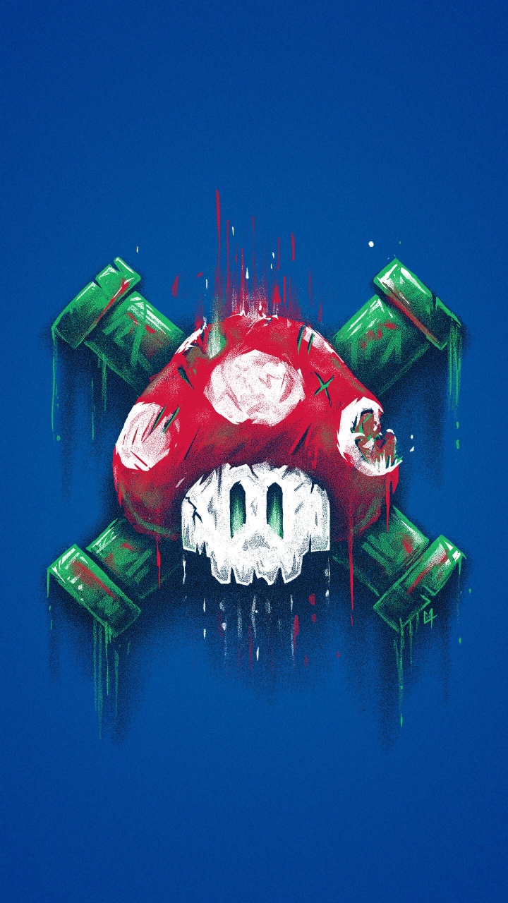 Обои марио грибной череп, супер Марио брос, футболка, царство грибов, Нинтендо в разрешении 720x1280