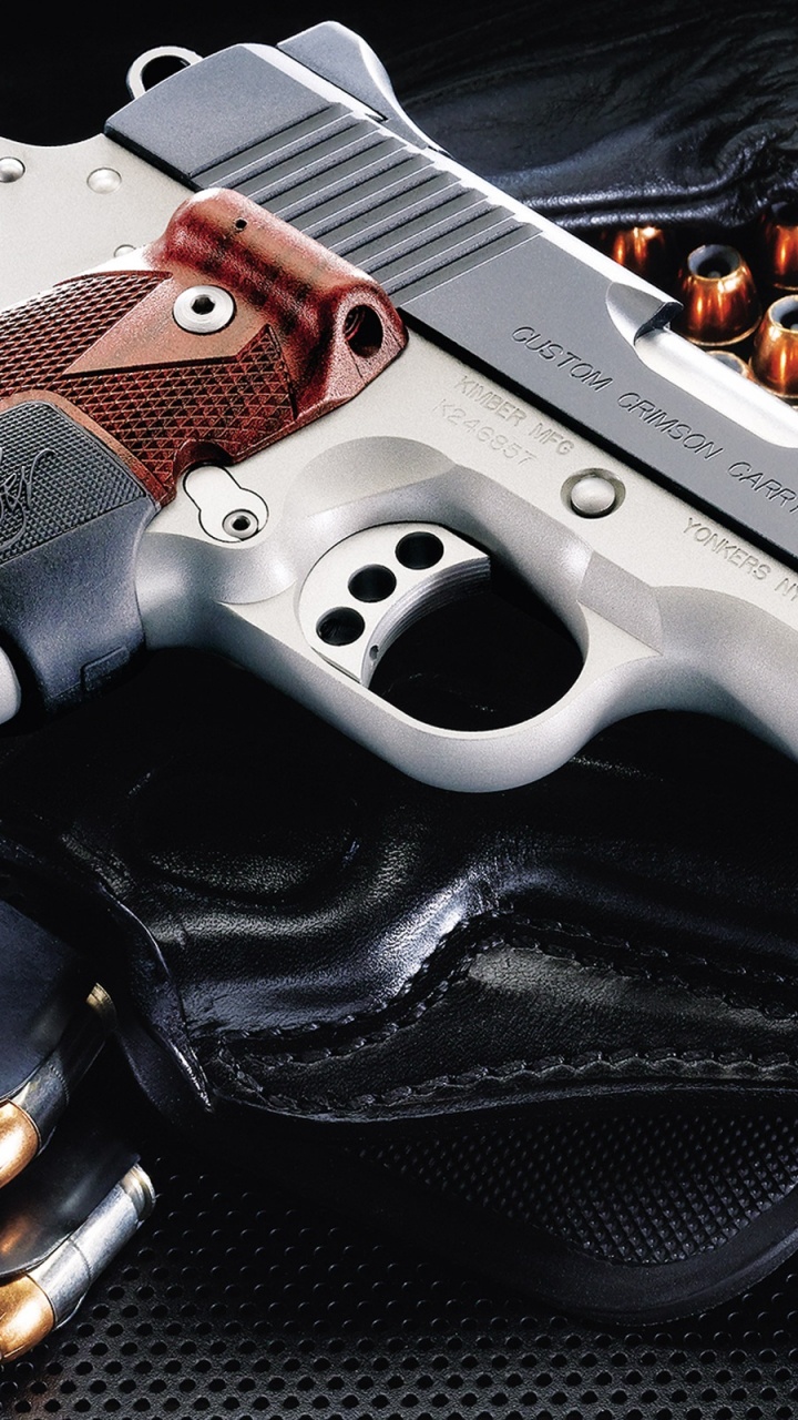 Обои пистолет м1911, орудие, Кимбер Заказ, огнестрельное оружие, триггер в разрешении 720x1280