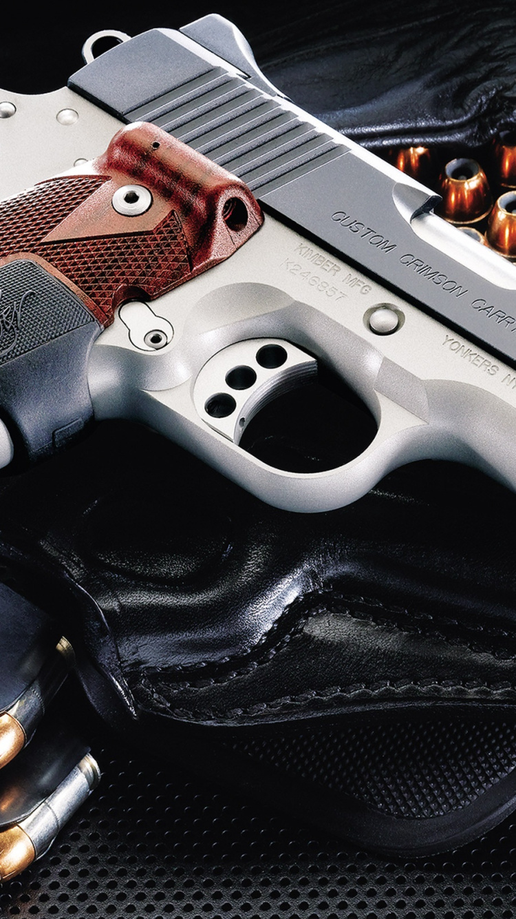 Обои пистолет м1911, орудие, Кимбер Заказ, огнестрельное оружие, триггер в разрешении 750x1334