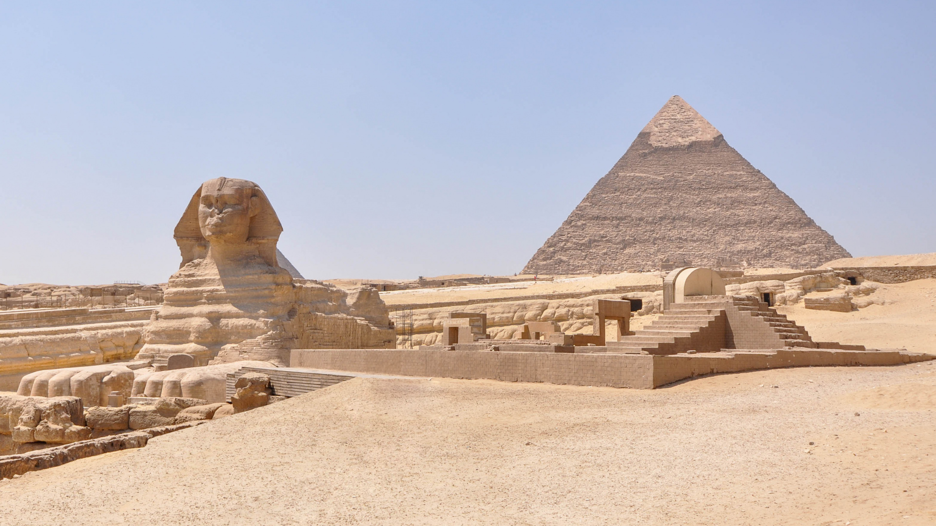 Обои Великий Сфинкс Гизы, египетская пирамида, пирамида, историческое место, памятник в разрешении 1920x1080