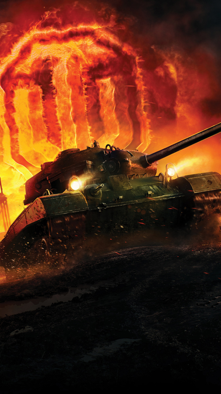 Обои world of tanks, world of warplanes, гром войны, wargaming, огонь в разрешении 750x1334