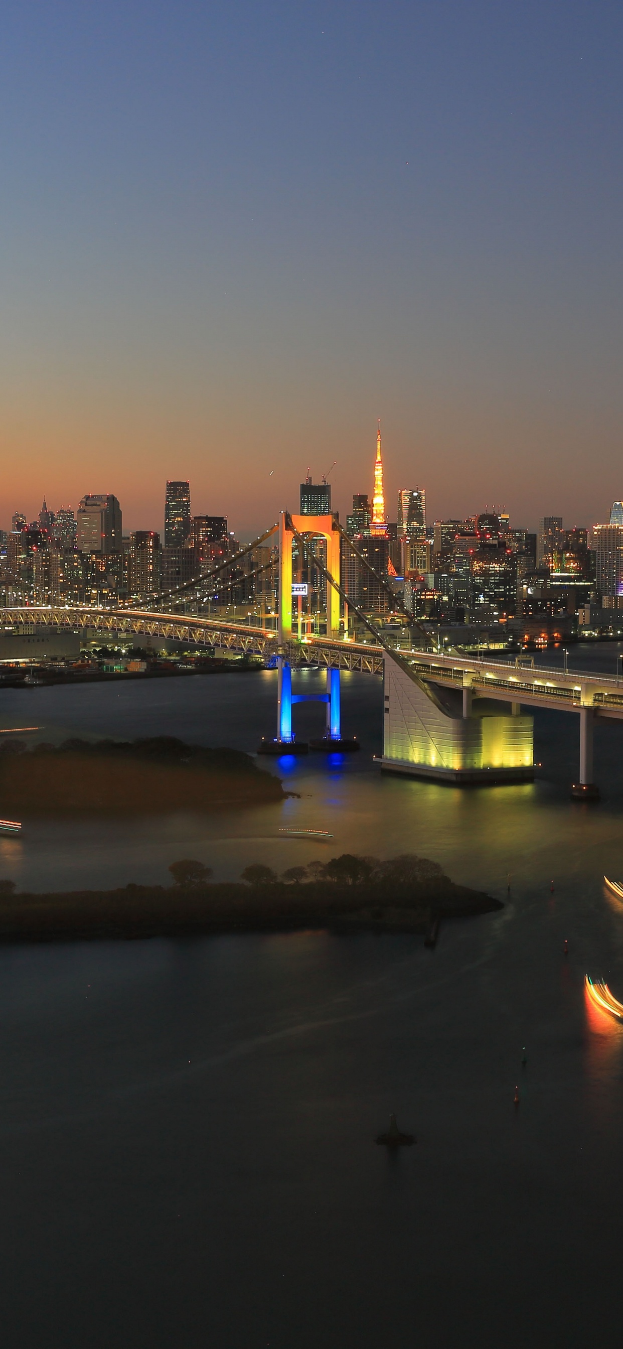 Обои Радужный мост, городской пейзаж, город, линия горизонта, городской район в разрешении 1242x2688