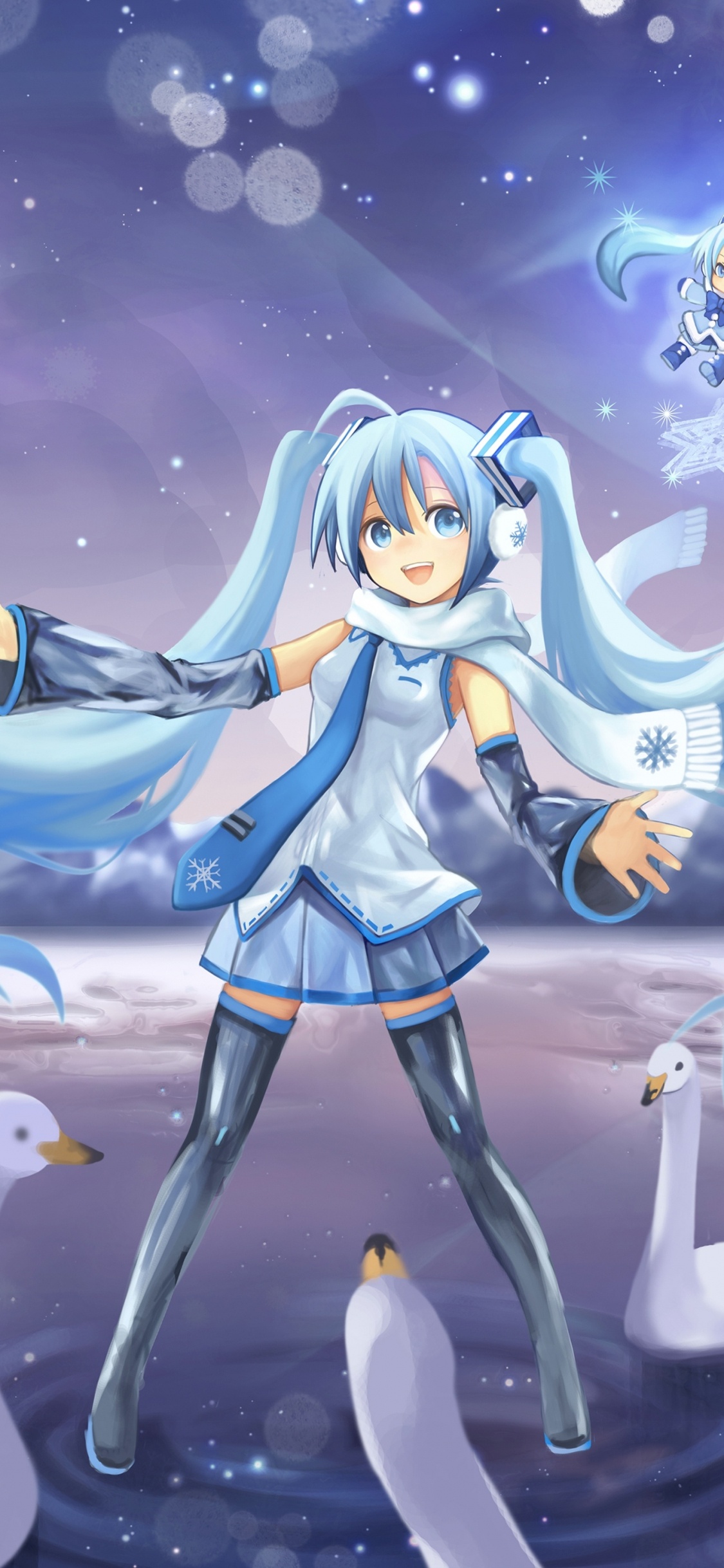 Обои Хацунэ Мику, вокалоид, Чиби, аниме, мультфильм в разрешении 1125x2436