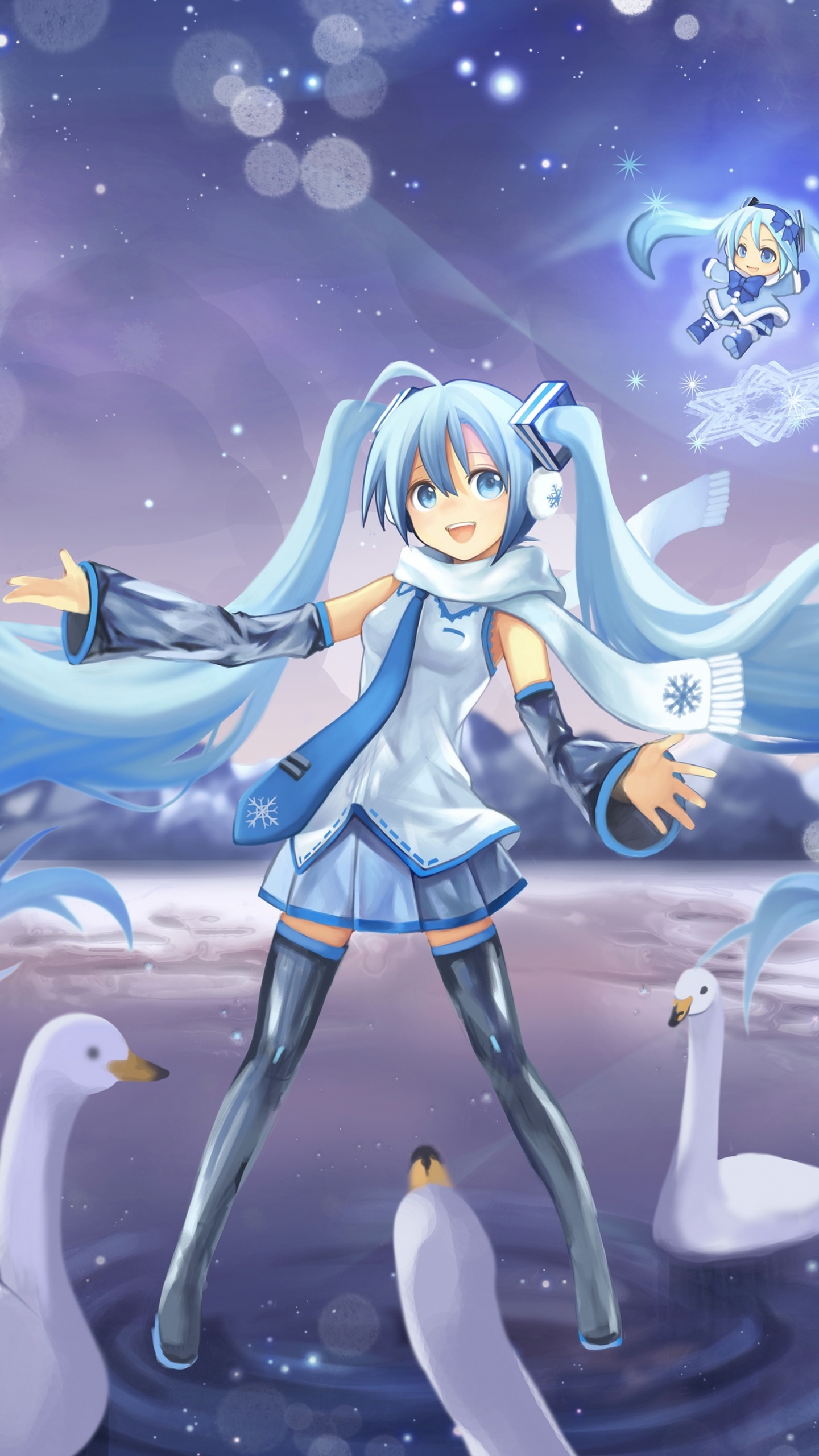 Обои Хацунэ Мику, вокалоид, Чиби, аниме, мультфильм в разрешении 1440x2560