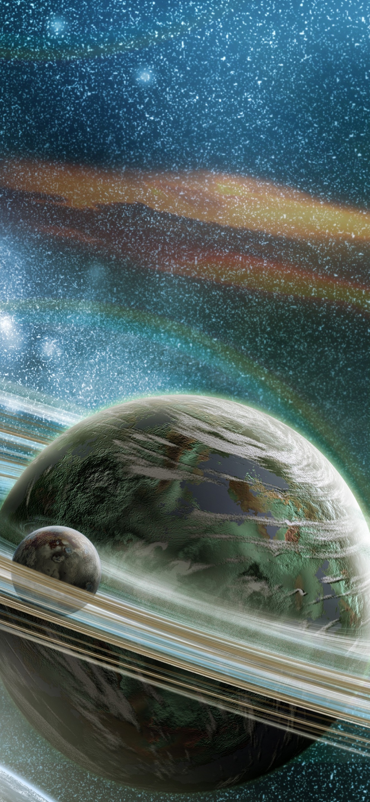 Обои земля, система колец, планета, космос, космическое пространство в разрешении 1242x2688