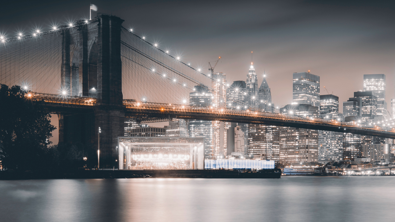 Обои вода, отражение, город, здание, городской район в разрешении 1366x768